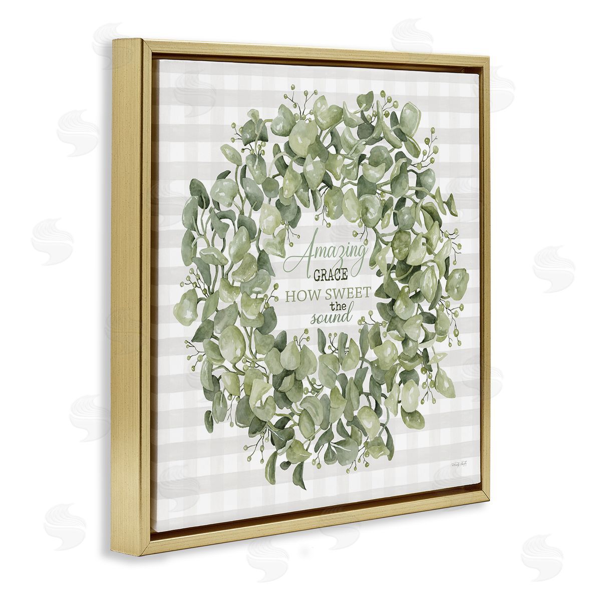 Cindy Jacobs Amazing Grace How Sweet Lush Green Plant Wreath Gold Floating Frame Canvas Wall Art Print