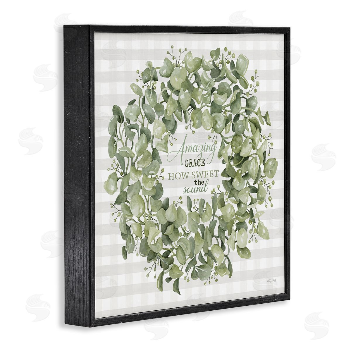 Cindy Jacobs Amazing Grace How Sweet Lush Green Plant Wreath Black Framed Glicee Wall Art Print