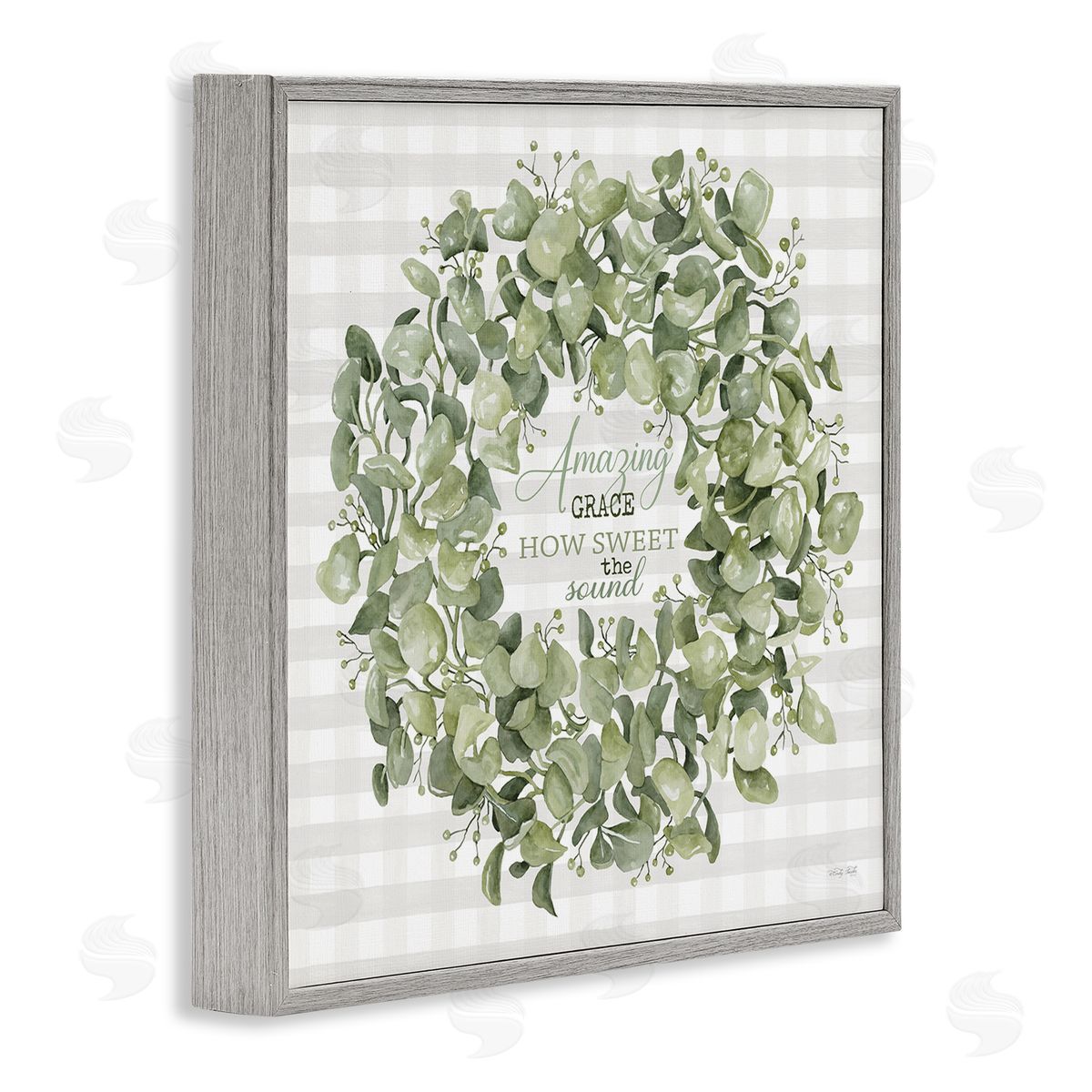 Cindy Jacobs Amazing Grace How Sweet Lush Green Plant Wreath Gray Framed Glicee Wall Art Print