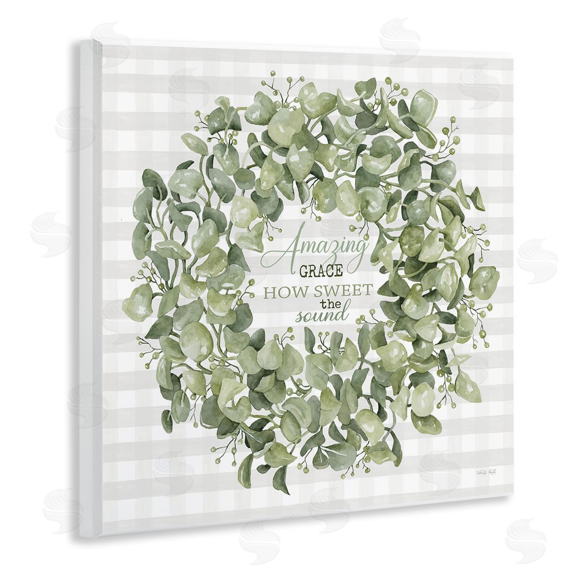 Cindy Jacobs Amazing Grace How Sweet Lush Green Plant Wreath Wooden Wall Plaque Art Print