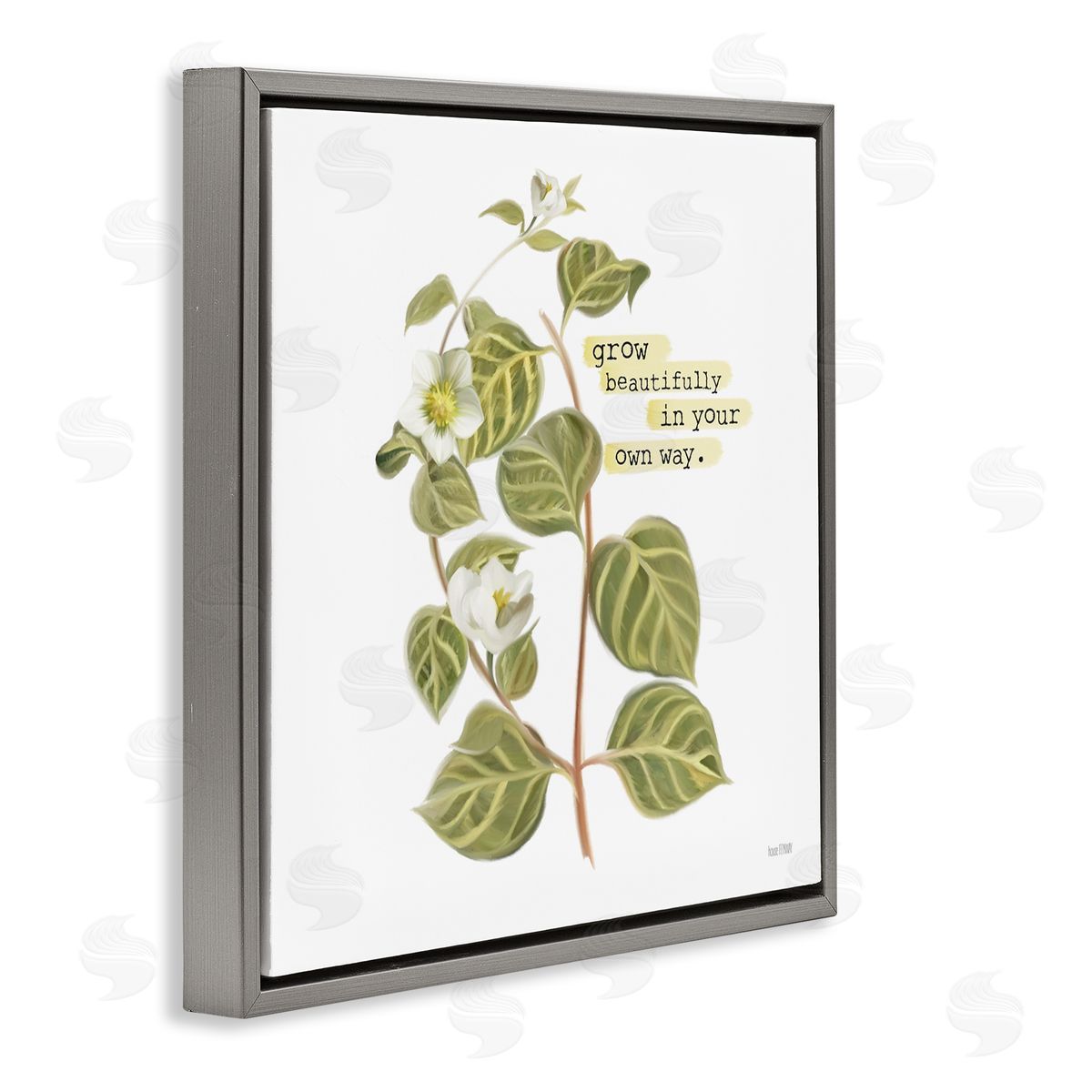 House Fenway Grow Beautifully Your Way Motivational Spring Garden Phrase Gray Floating Frame Canvas Wall Art Print