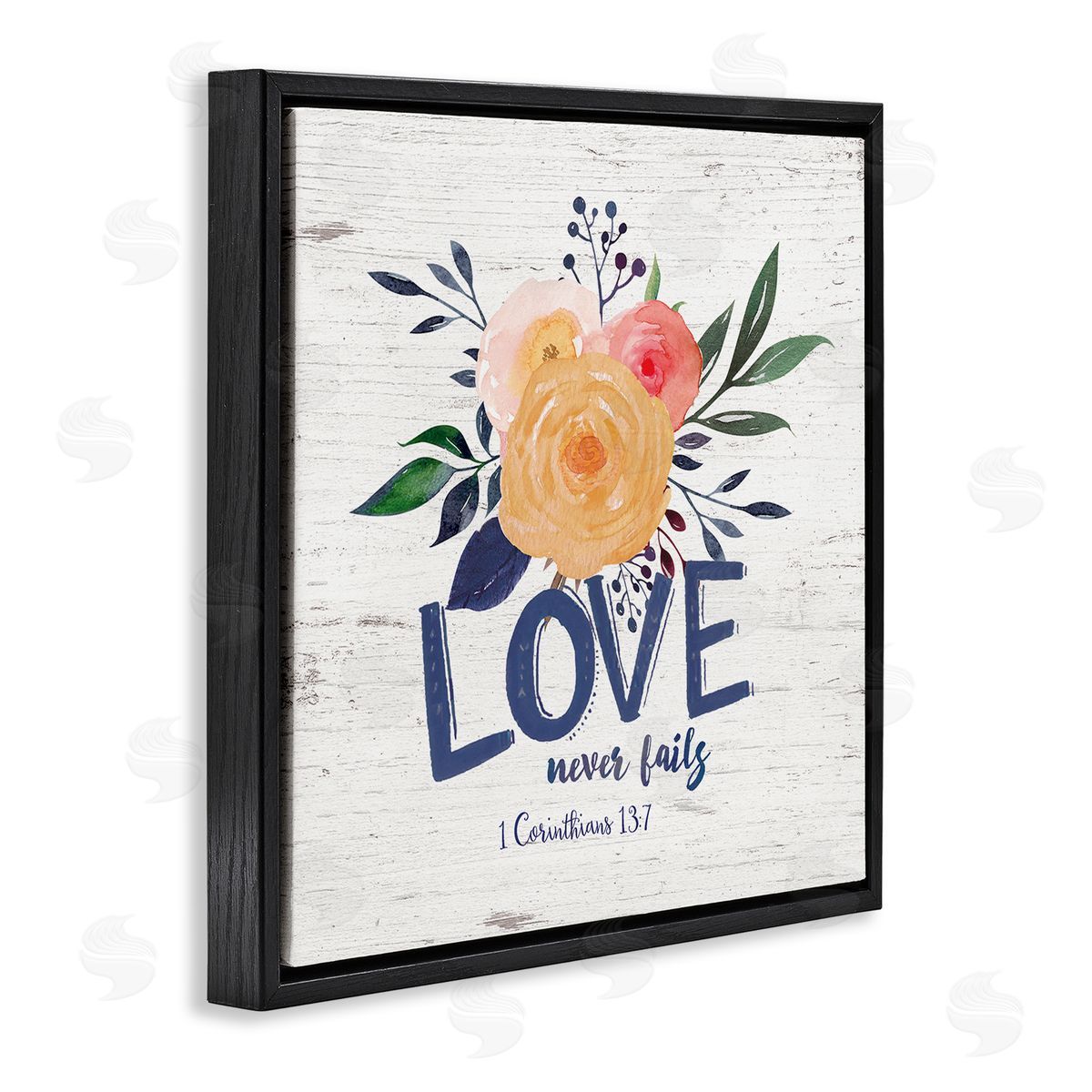 Jo Moulton Love Never Fails Blushing Roses 1 Corinthians 13:7 Black Floating Frame Canvas Wall Art Print