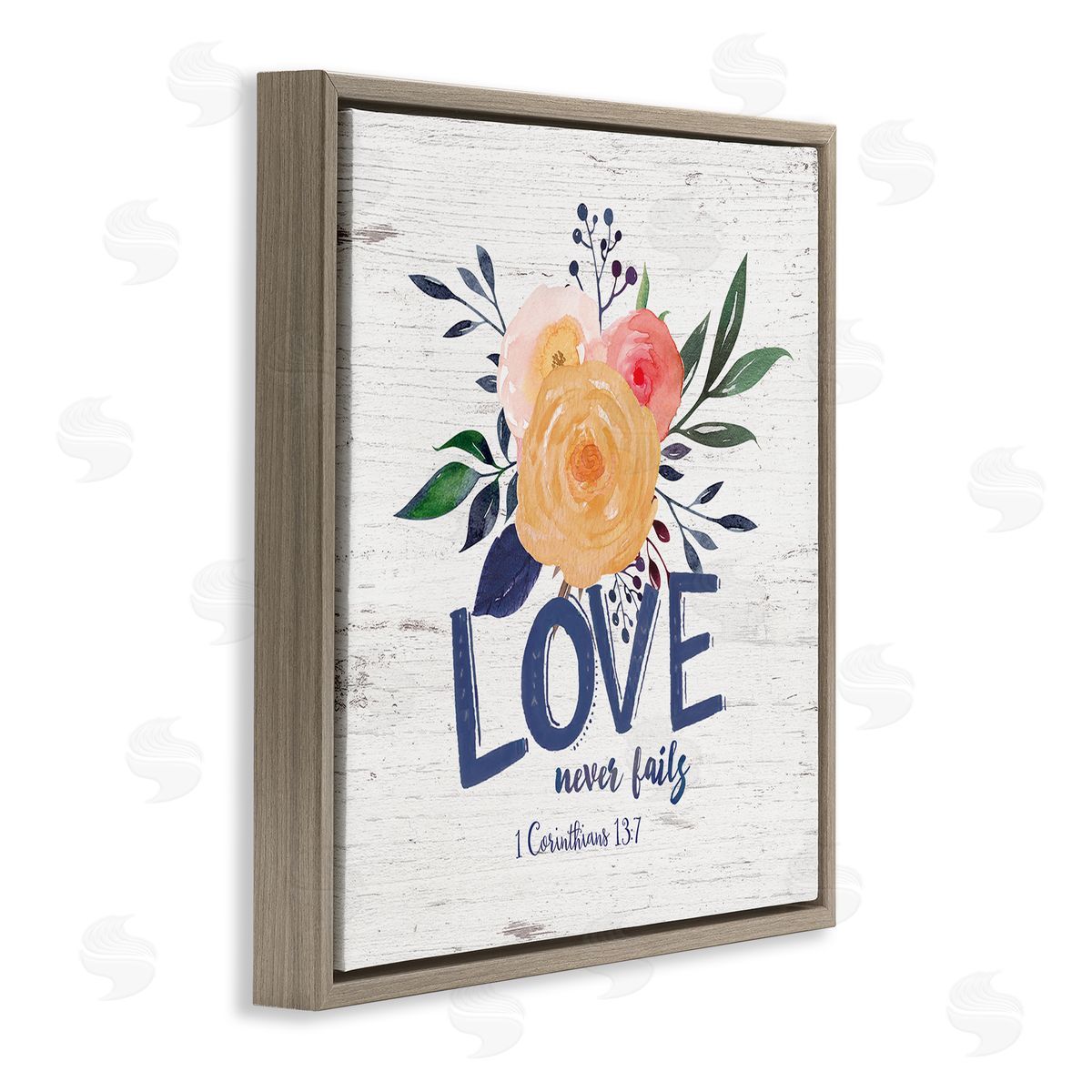 Jo Moulton Love Never Fails Blushing Roses 1 Corinthians 13:7 Brown Floating Frame Canvas Wall Art Print