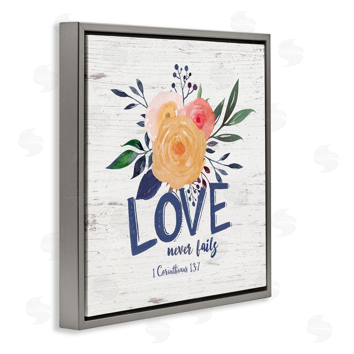Jo Moulton Love Never Fails Blushing Roses 1 Corinthians 13:7 Gray Floating Frame Canvas Wall Art Print