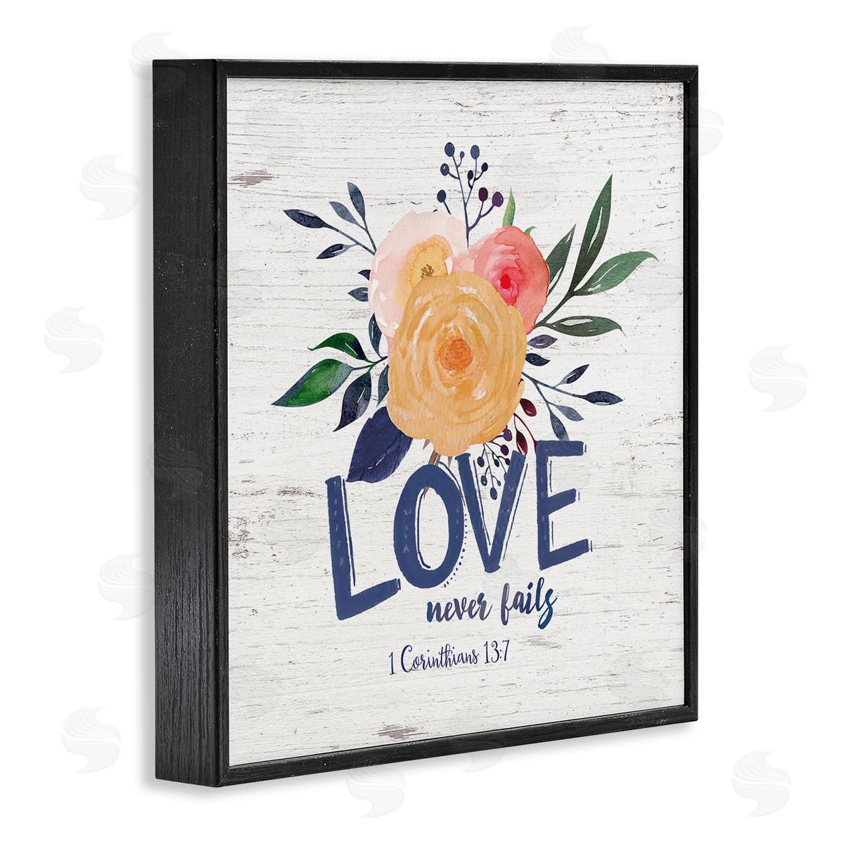Jo Moulton Love Never Fails Blushing Roses 1 Corinthians 13:7 Black Framed Glicee Wall Art Print