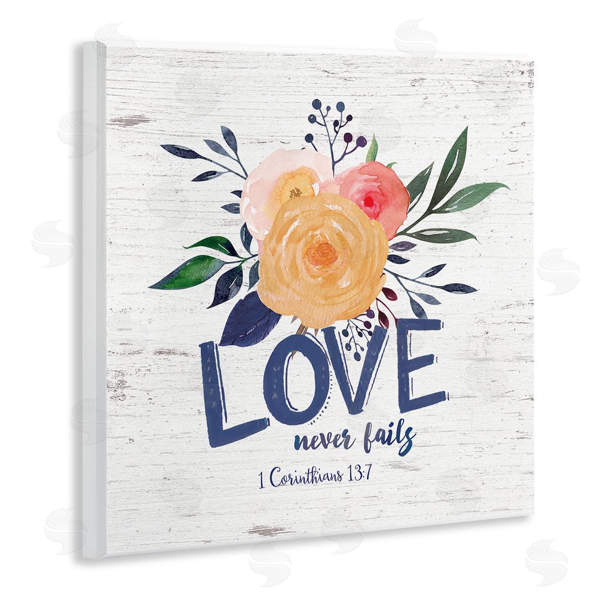 Jo Moulton Love Never Fails Blushing Roses 1 Corinthians 13:7 Wooden Wall Plaque Art Print