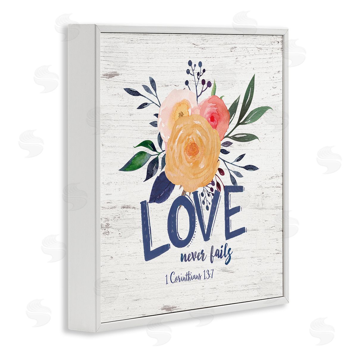 Jo Moulton Love Never Fails Blushing Roses 1 Corinthians 13:7 White Framed Glicee Wall Art Print