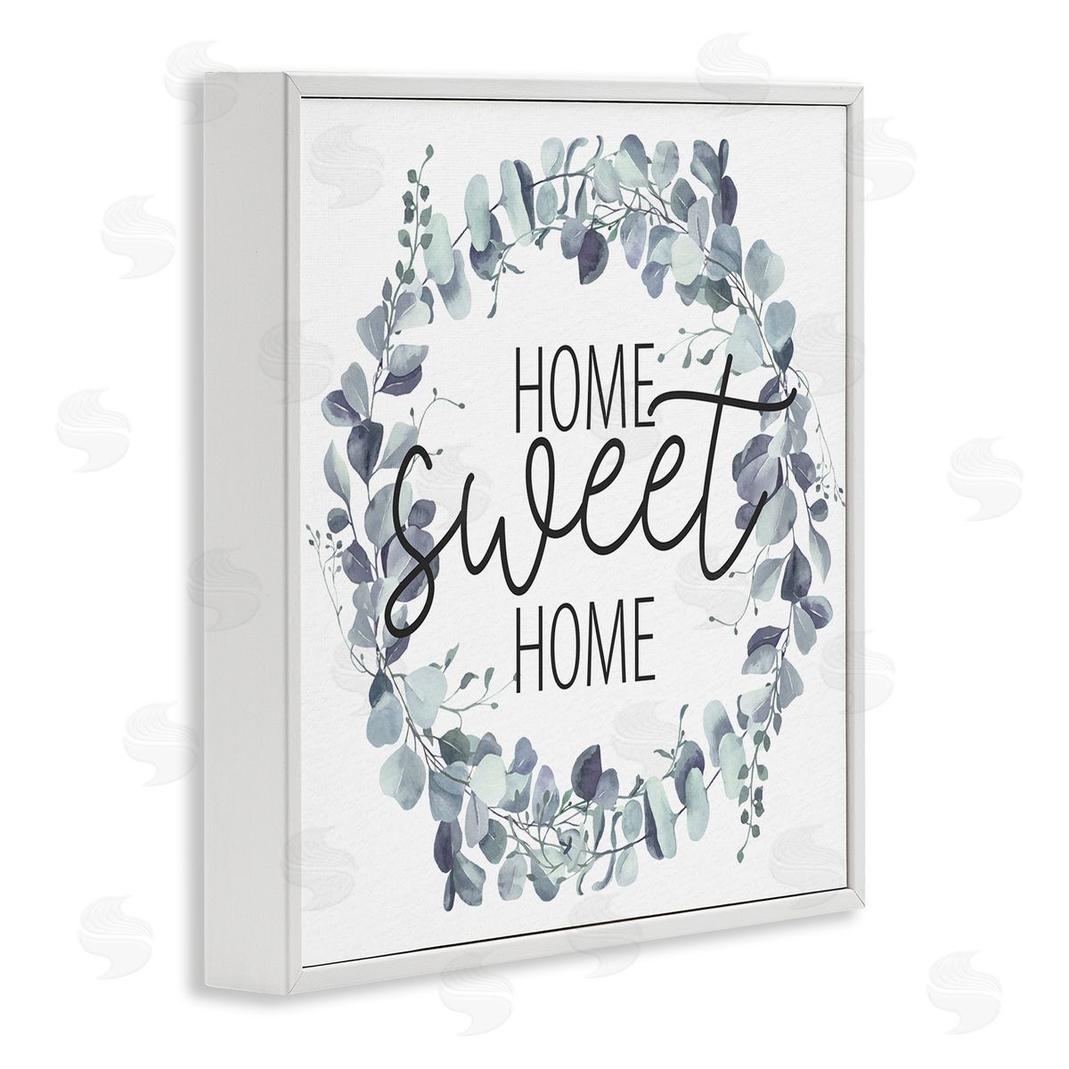 Kim Allen Home Sweet Home Greeting Blue Green Eucalyptus Plant Wreath White Framed Glicee Wall Art Print