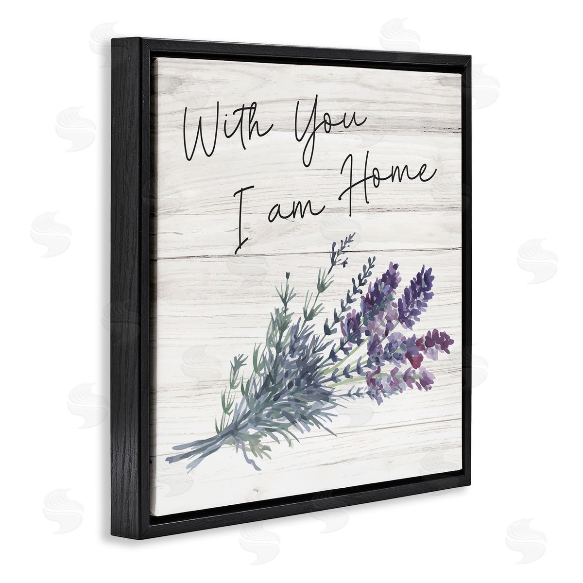 Nicole DeCamp With You I'm Home Inspirational Family Sign Blue Hyacinth Florals Black Floating Frame Canvas Wall Art Print
