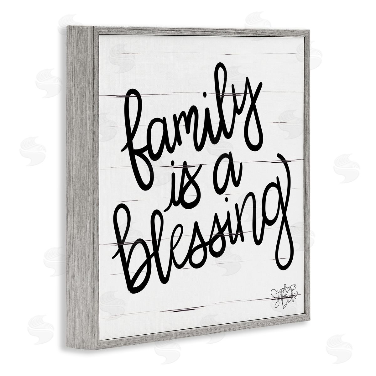 Stephanie Dicks Family Is Blessing Rustic Minimal Calligraphy Sign Gray Framed Glicee Wall Art Print