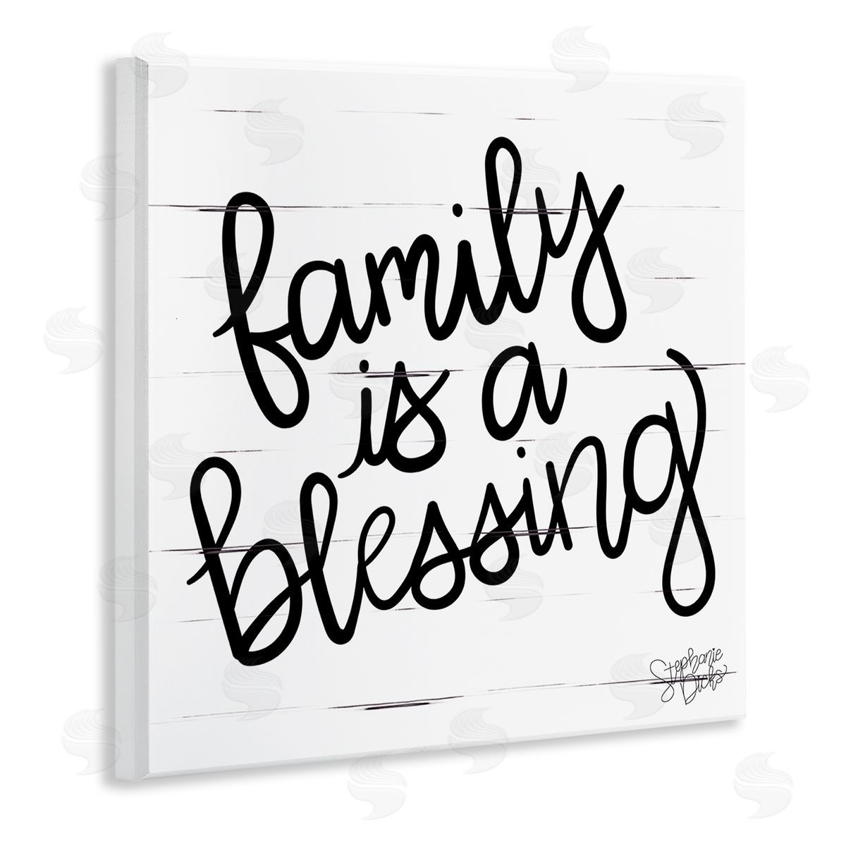 Stephanie Dicks Family Is Blessing Rustic Minimal Calligraphy Sign Wooden Wall Plaque Art Print