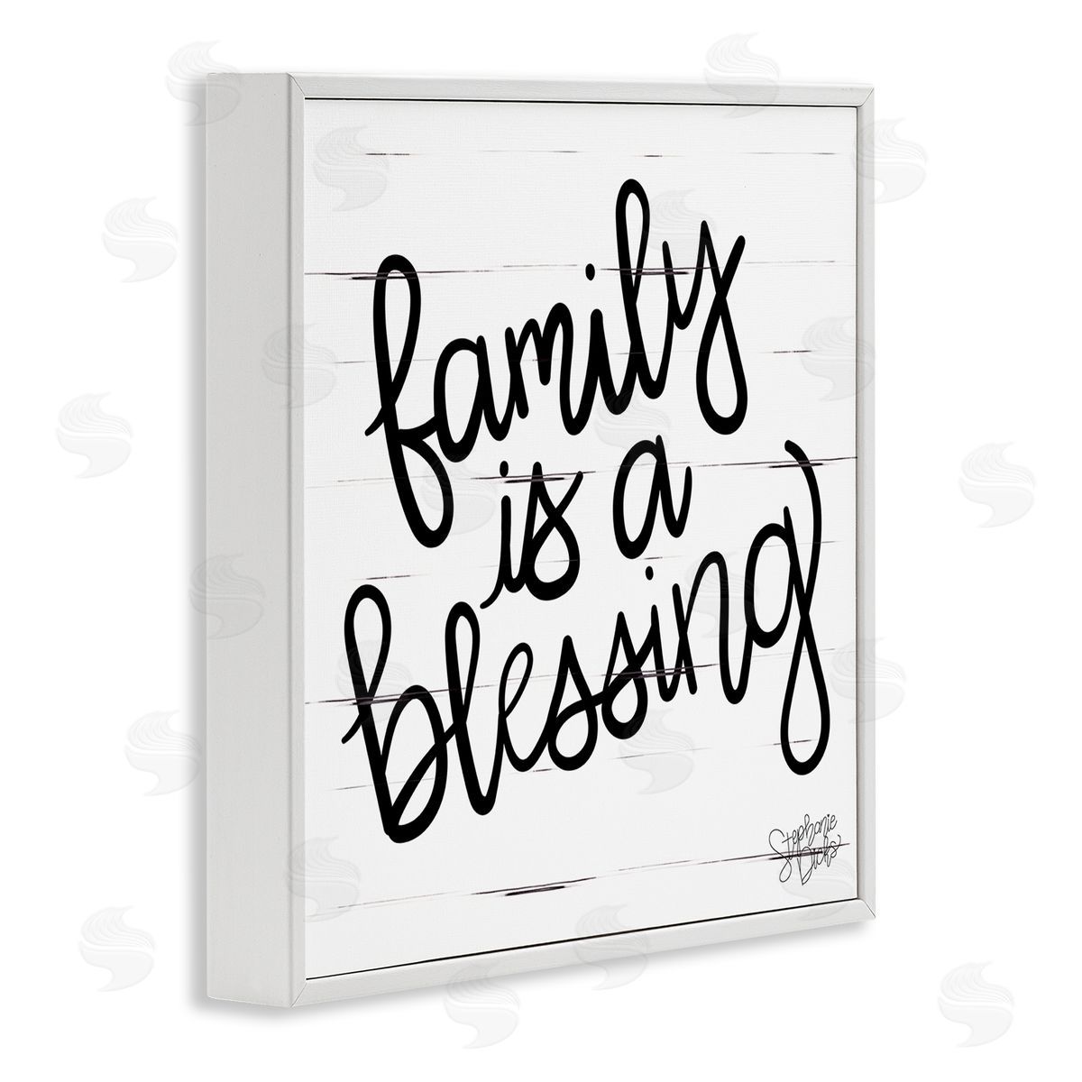 Stephanie Dicks Family Is Blessing Rustic Minimal Calligraphy Sign White Framed Glicee Wall Art Print