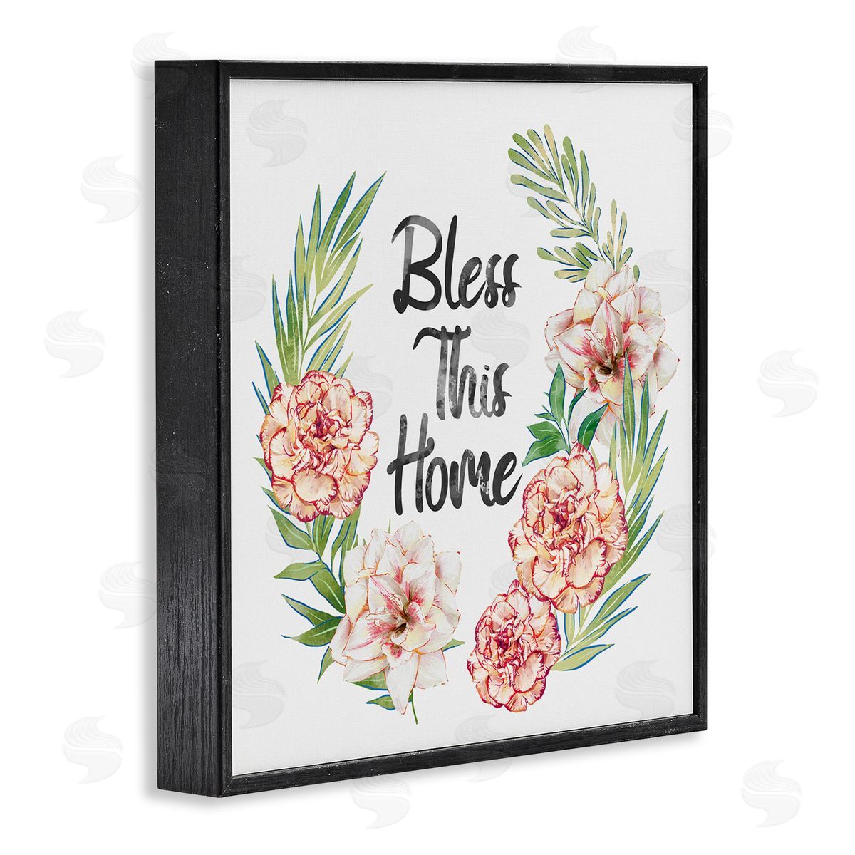 Ziwei Li Bless This Home Saying Coral Pink Floral Arrangement  Black Framed Glicee Wall Art Print