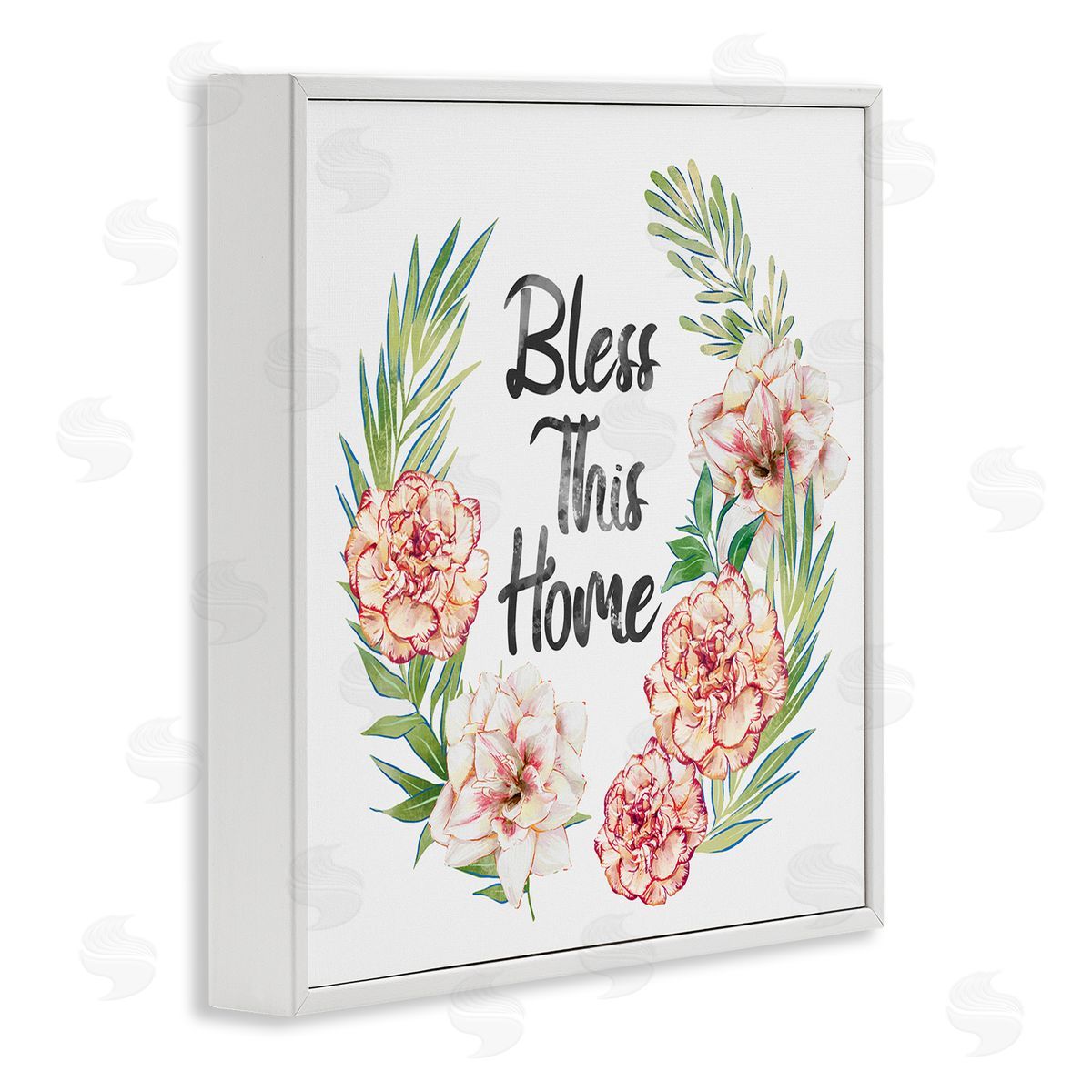 Ziwei Li Bless This Home Saying Coral Pink Floral Arrangement  White Framed Glicee Wall Art Print