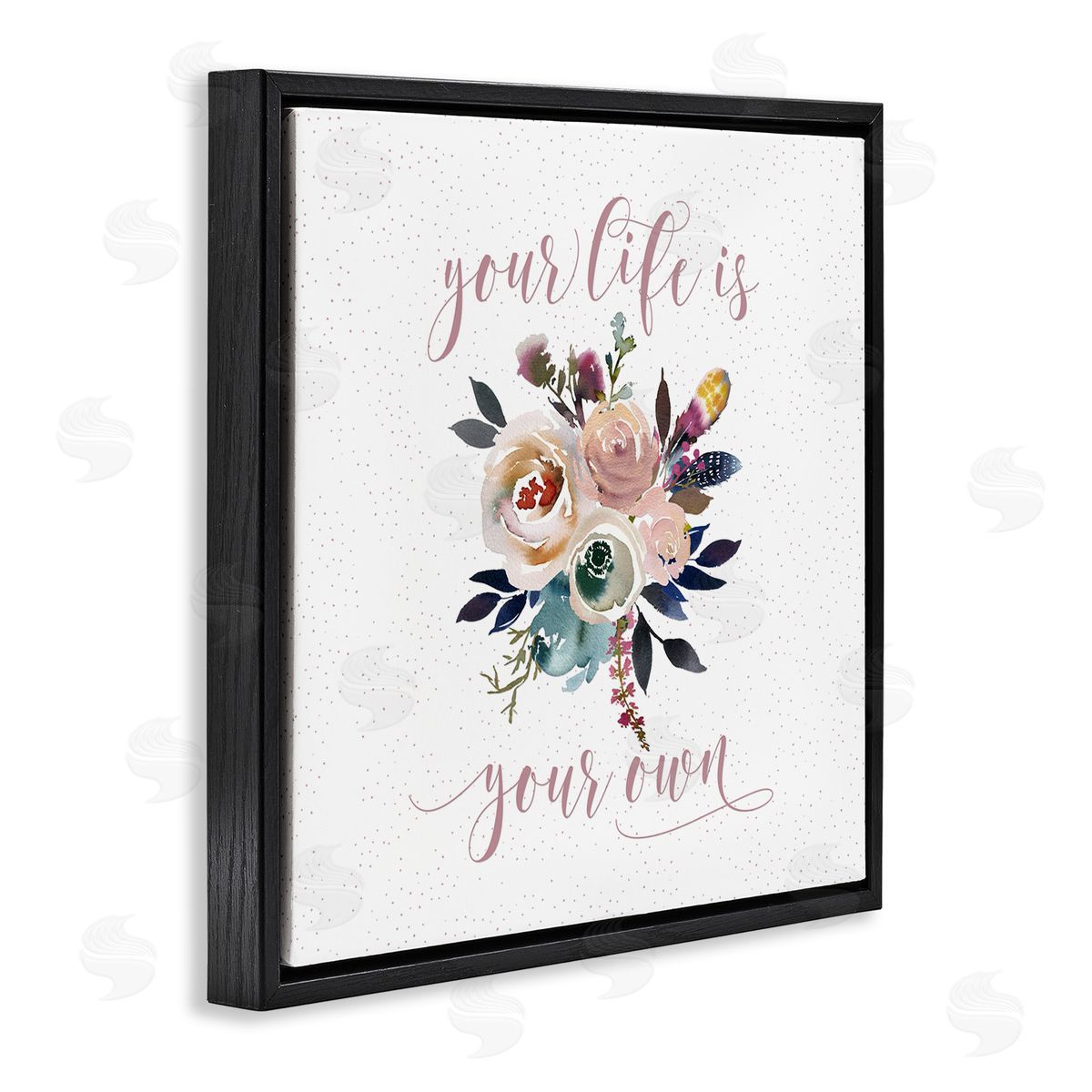 Tara Moss Life Is Your Own Motivational Floral Bouquet Design  Black Floating Frame Canvas Wall Art Print