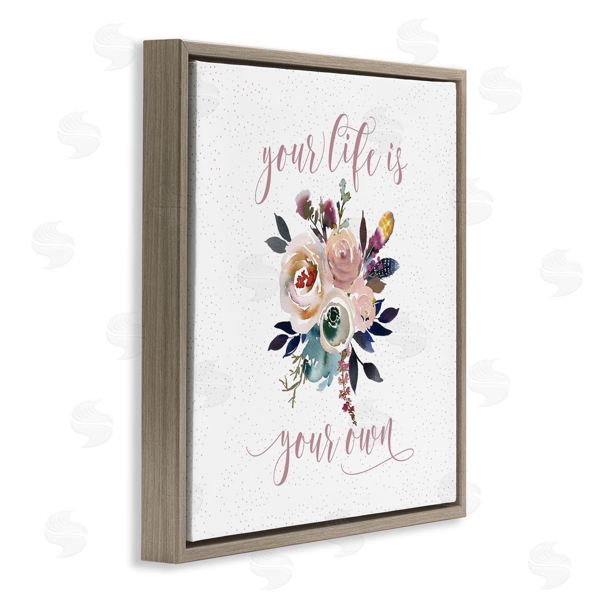 Tara Moss Life Is Your Own Motivational Floral Bouquet Design  Brown Floating Frame Canvas Wall Art Print