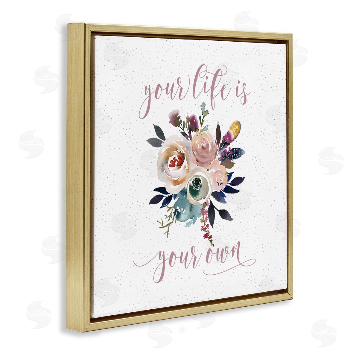 Tara Moss Life Is Your Own Motivational Floral Bouquet Design  Gold Floating Frame Canvas Wall Art Print