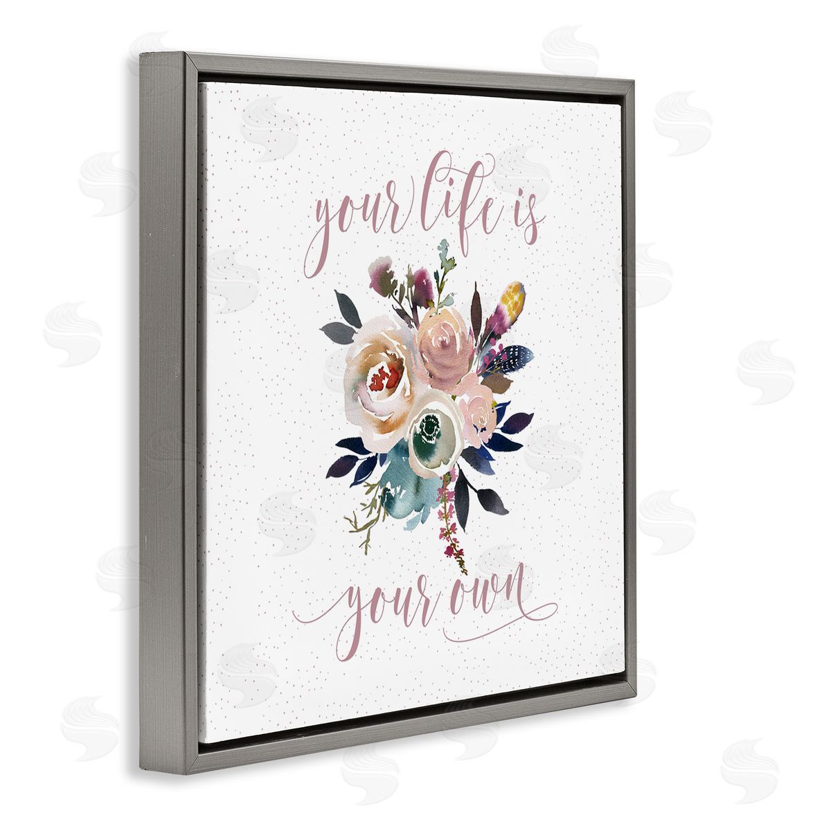 Tara Moss Life Is Your Own Motivational Floral Bouquet Design  Gray Floating Frame Canvas Wall Art Print