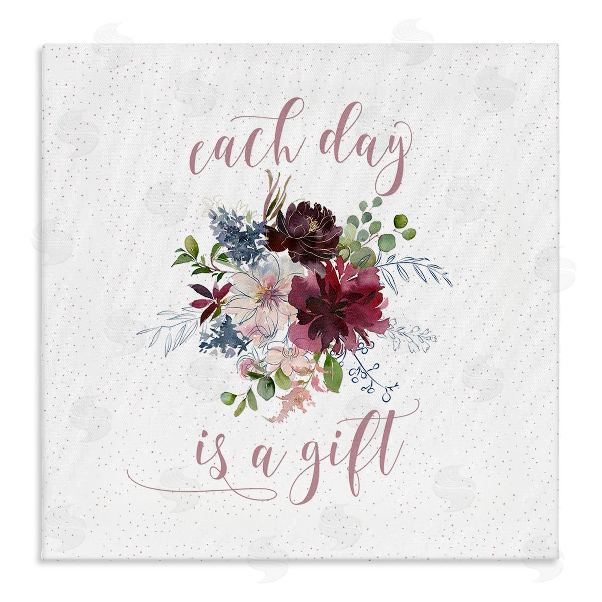 Tara Moss Each Day Gift Calligraphy Quote Minimal Floral Pattern  Stretched Canvas Wall Art Print