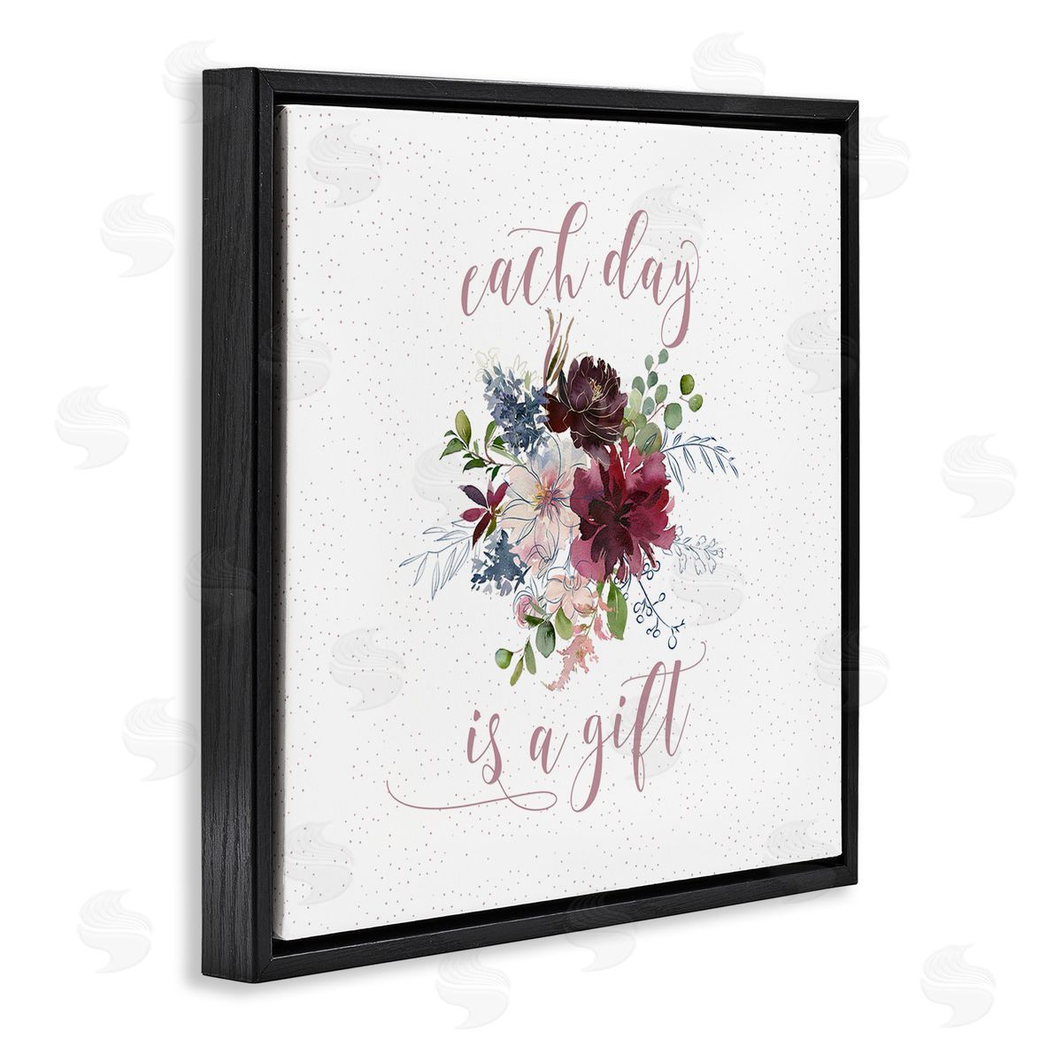 Tara Moss Each Day Gift Calligraphy Quote Minimal Floral Pattern  Black Floating Frame Canvas Wall Art Print