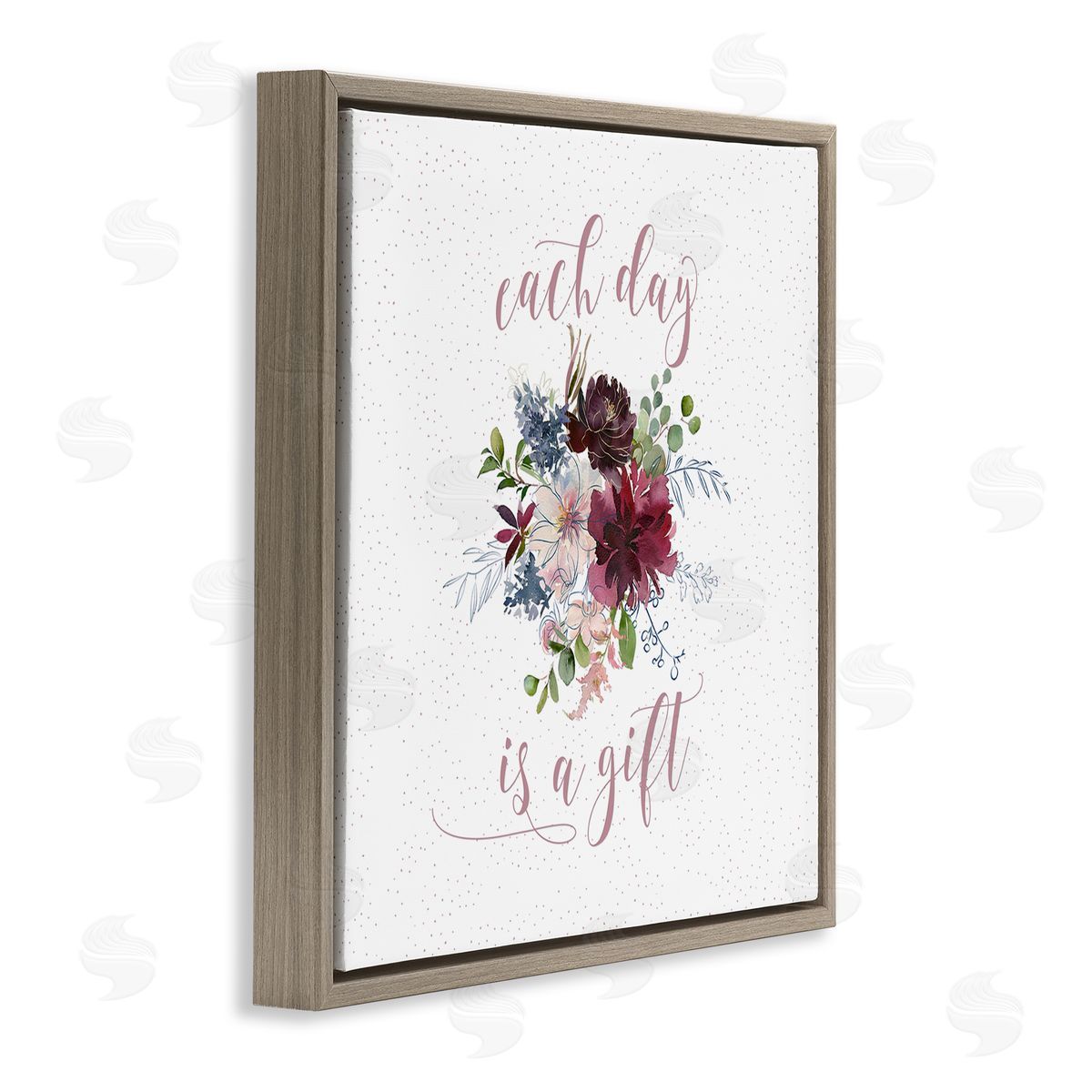 Tara Moss Each Day Gift Calligraphy Quote Minimal Floral Pattern  Brown Floating Frame Canvas Wall Art Print