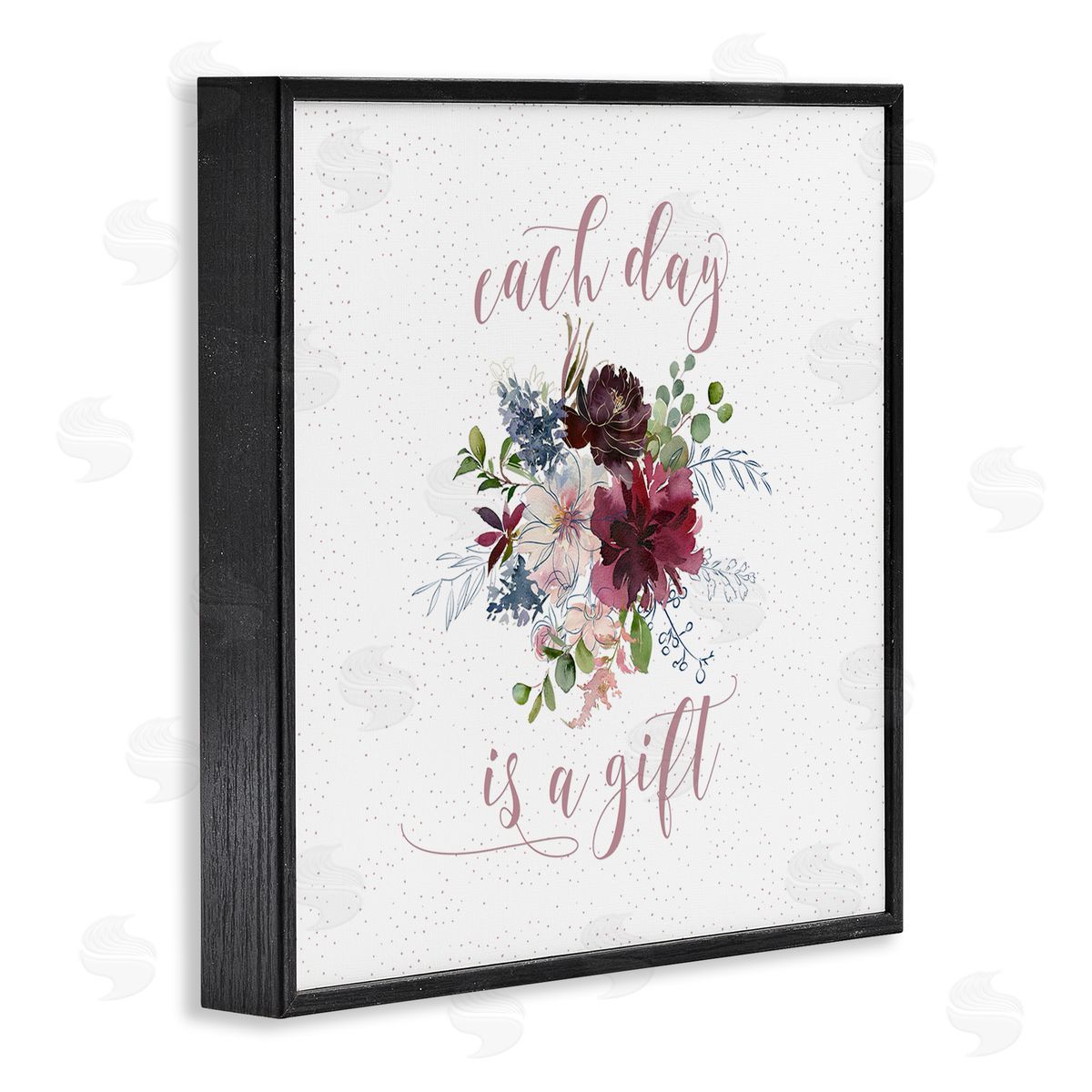 Tara Moss Each Day Gift Calligraphy Quote Minimal Floral Pattern  Black Framed Glicee Wall Art Print