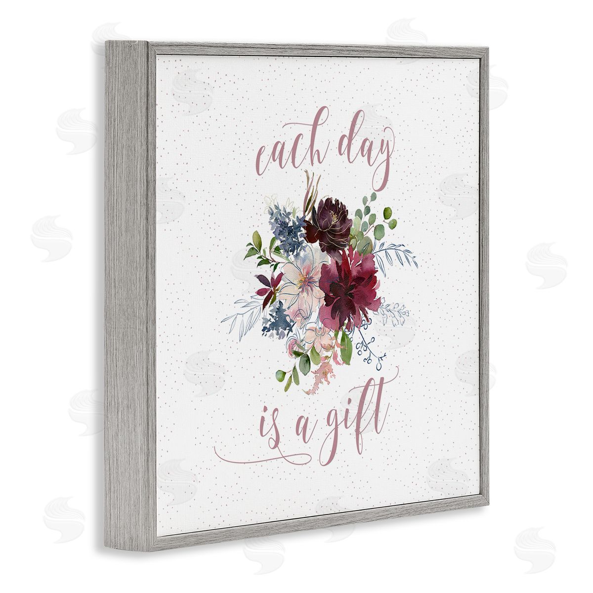 Tara Moss Each Day Gift Calligraphy Quote Minimal Floral Pattern  Gray Framed Glicee Wall Art Print