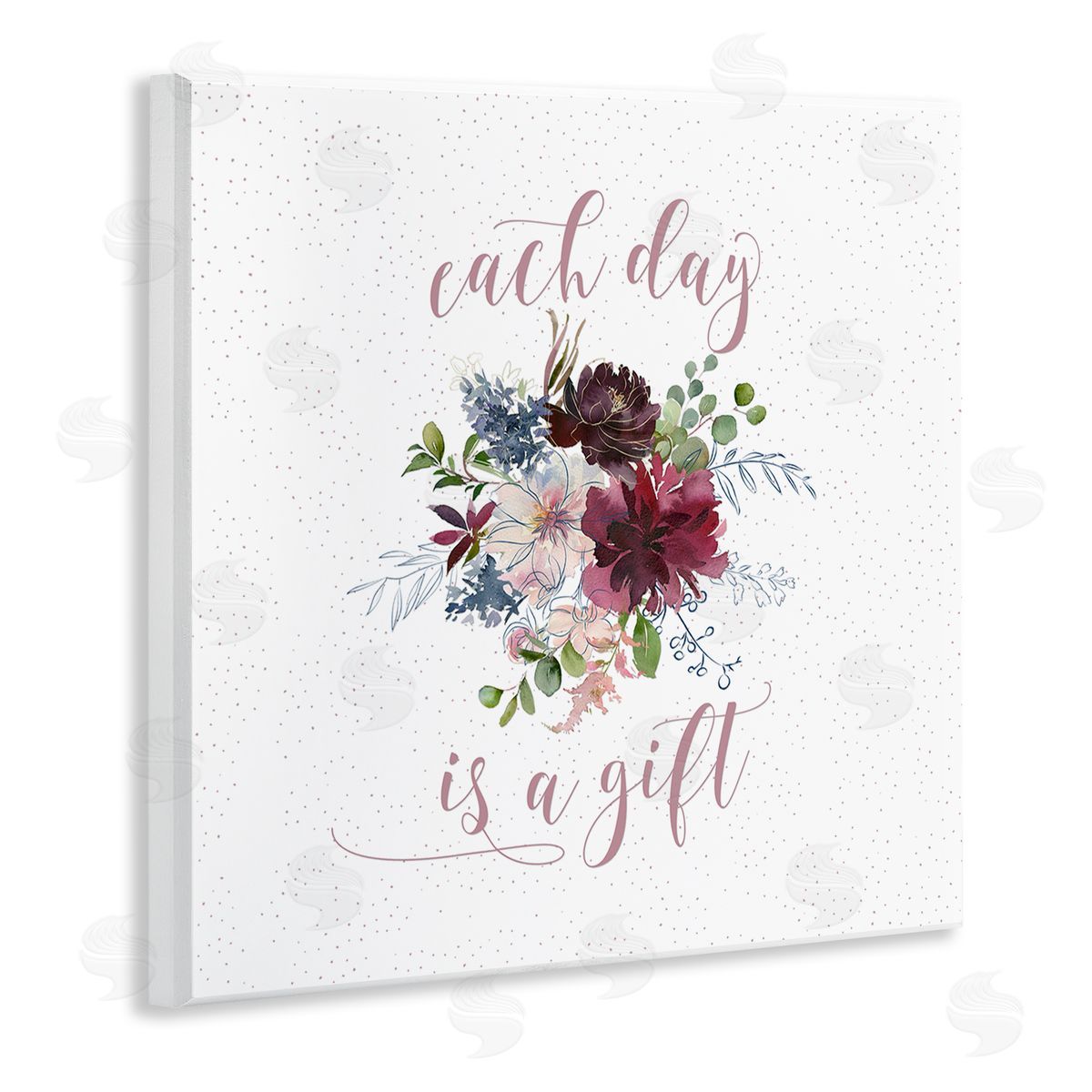 Tara Moss Each Day Gift Calligraphy Quote Minimal Floral Pattern  Wooden Wall Plaque Art Print