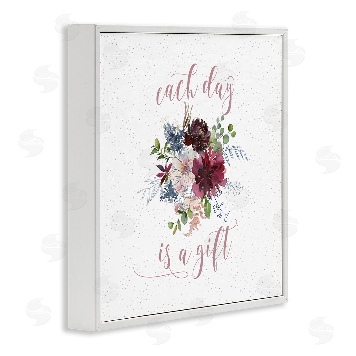 Tara Moss Each Day Gift Calligraphy Quote Minimal Floral Pattern  White Framed Glicee Wall Art Print