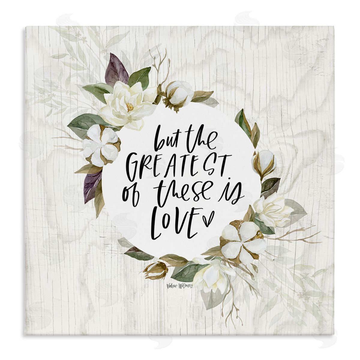 Valerie Wieners Greatest Love Typography Quote Classic White Floral Border  Stretched Canvas Wall Art Print