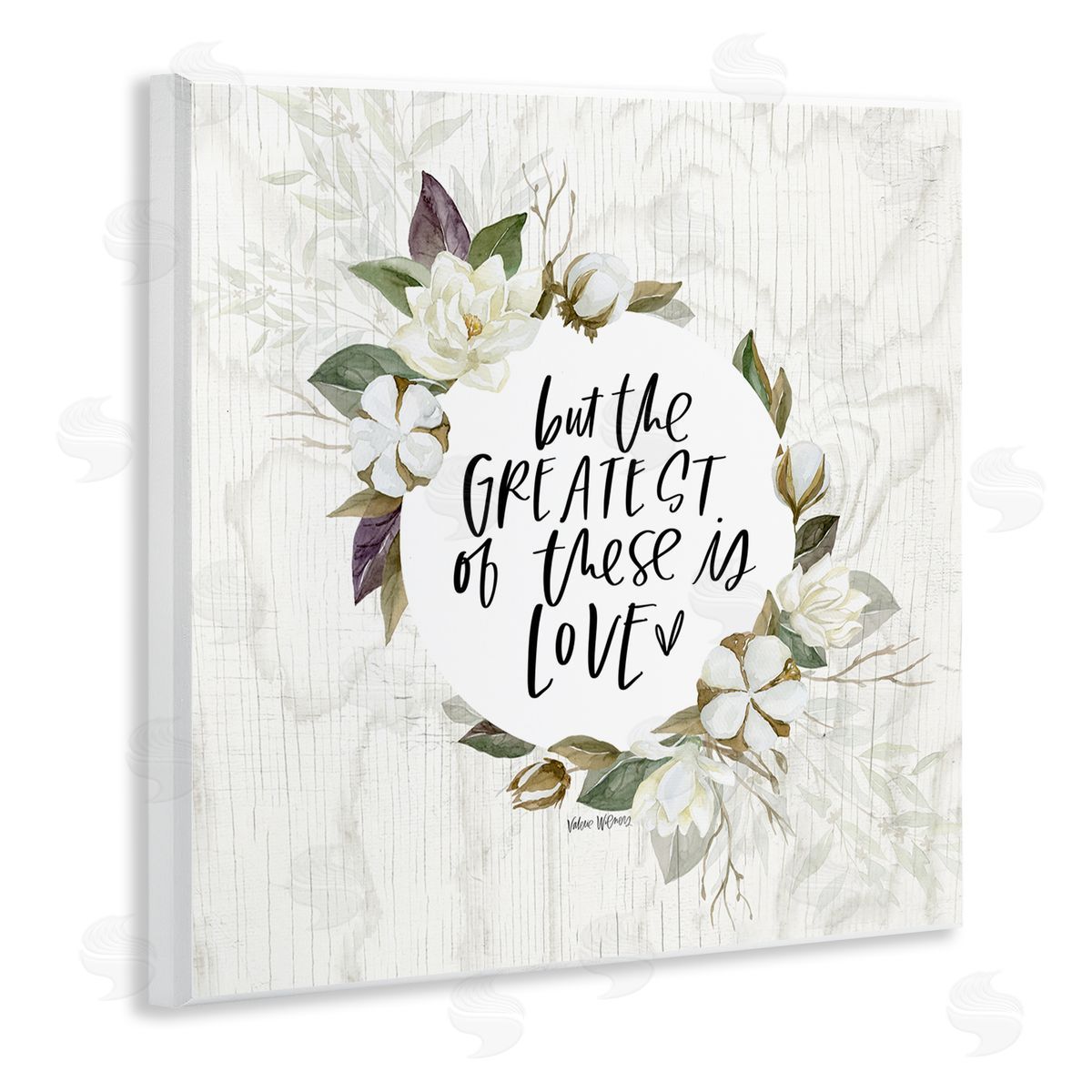 Valerie Wieners Greatest Love Typography Quote Classic White Floral Border  Wooden Wall Plaque Art Print