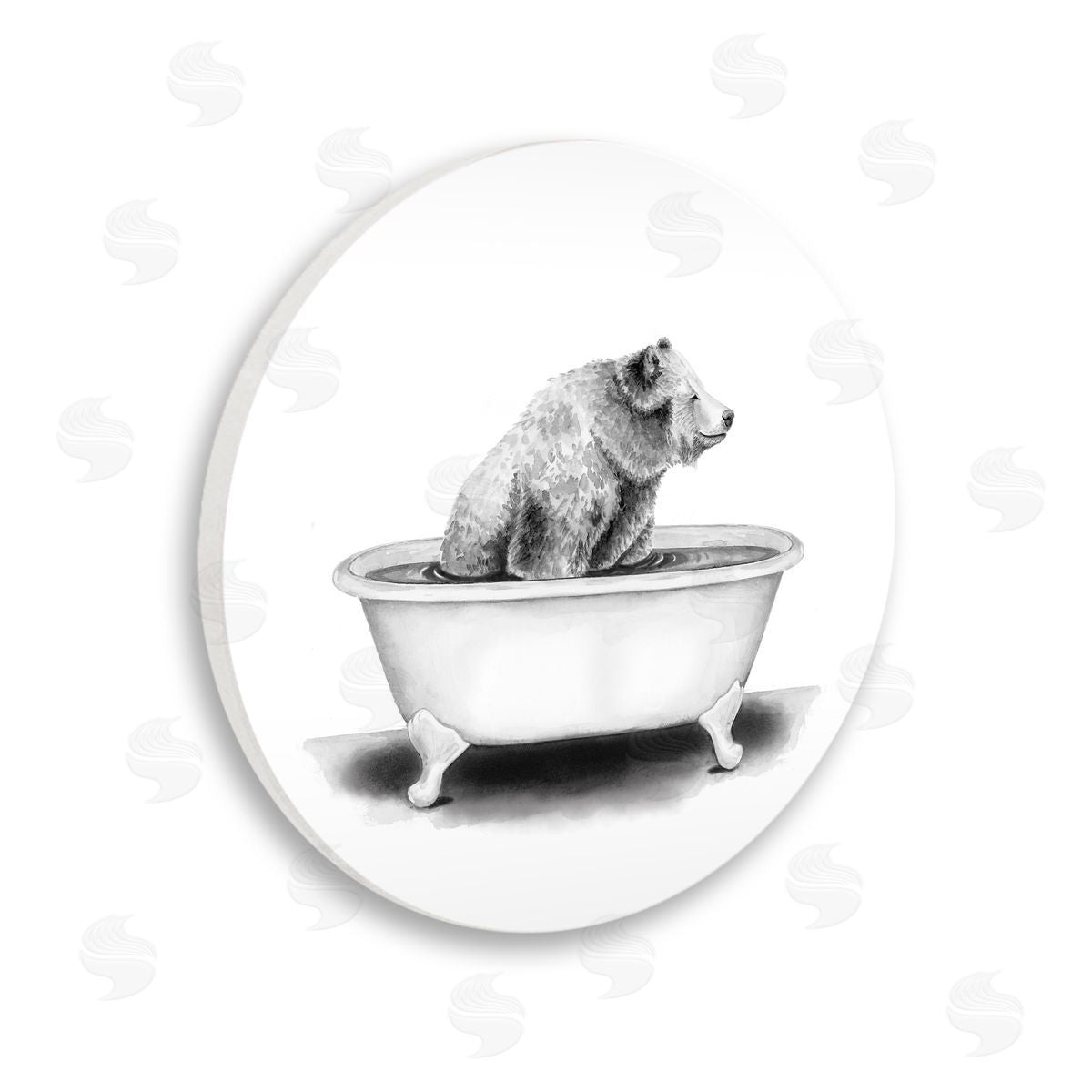 Rachel Nieman Bear In A Tub Funny Animal Bathroom Drawing Wooden Wall Plaque Art Print