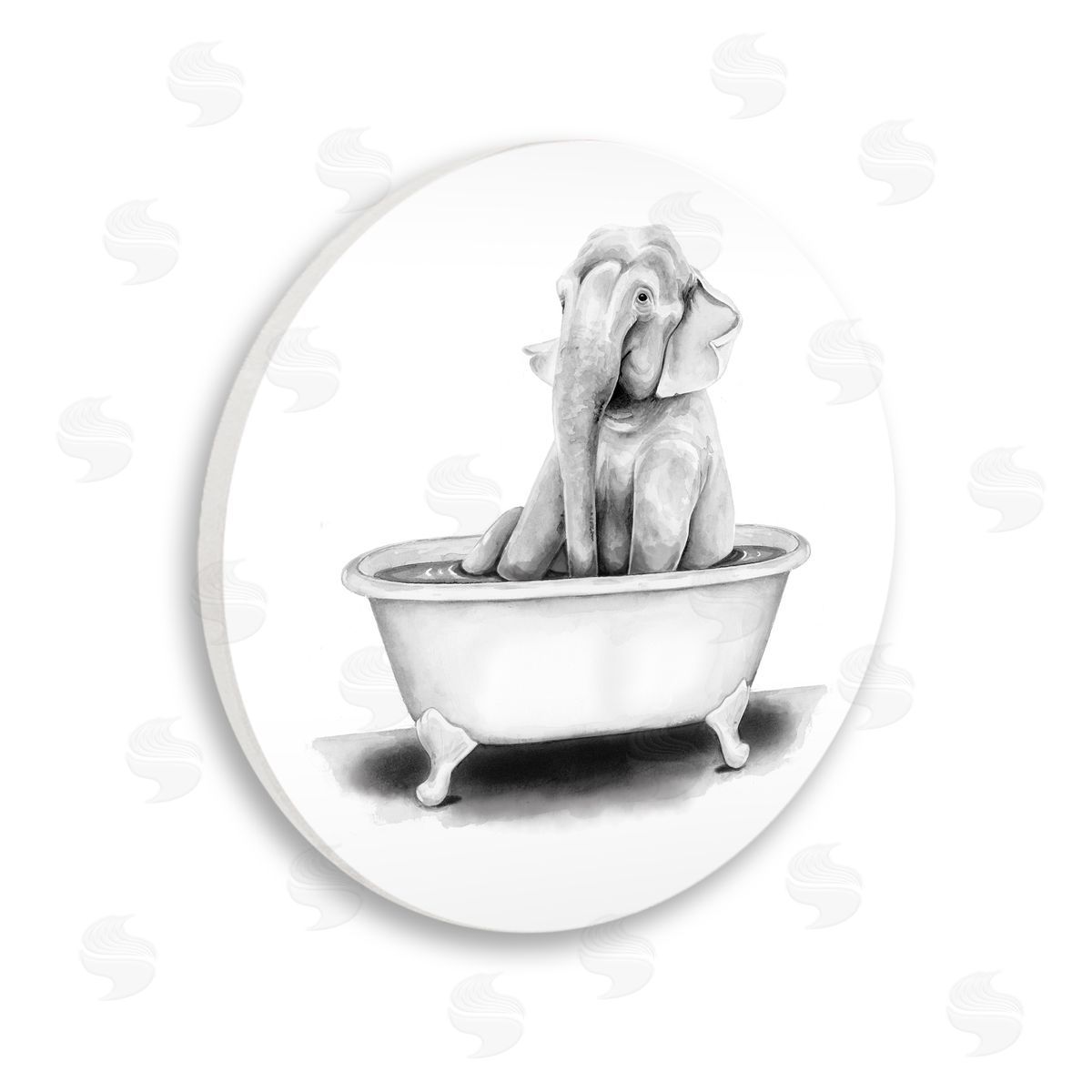 Rachel Nieman Elephant In A Tub Funny Animal Bathroom Drawing Wooden Wall Plaque Art Print