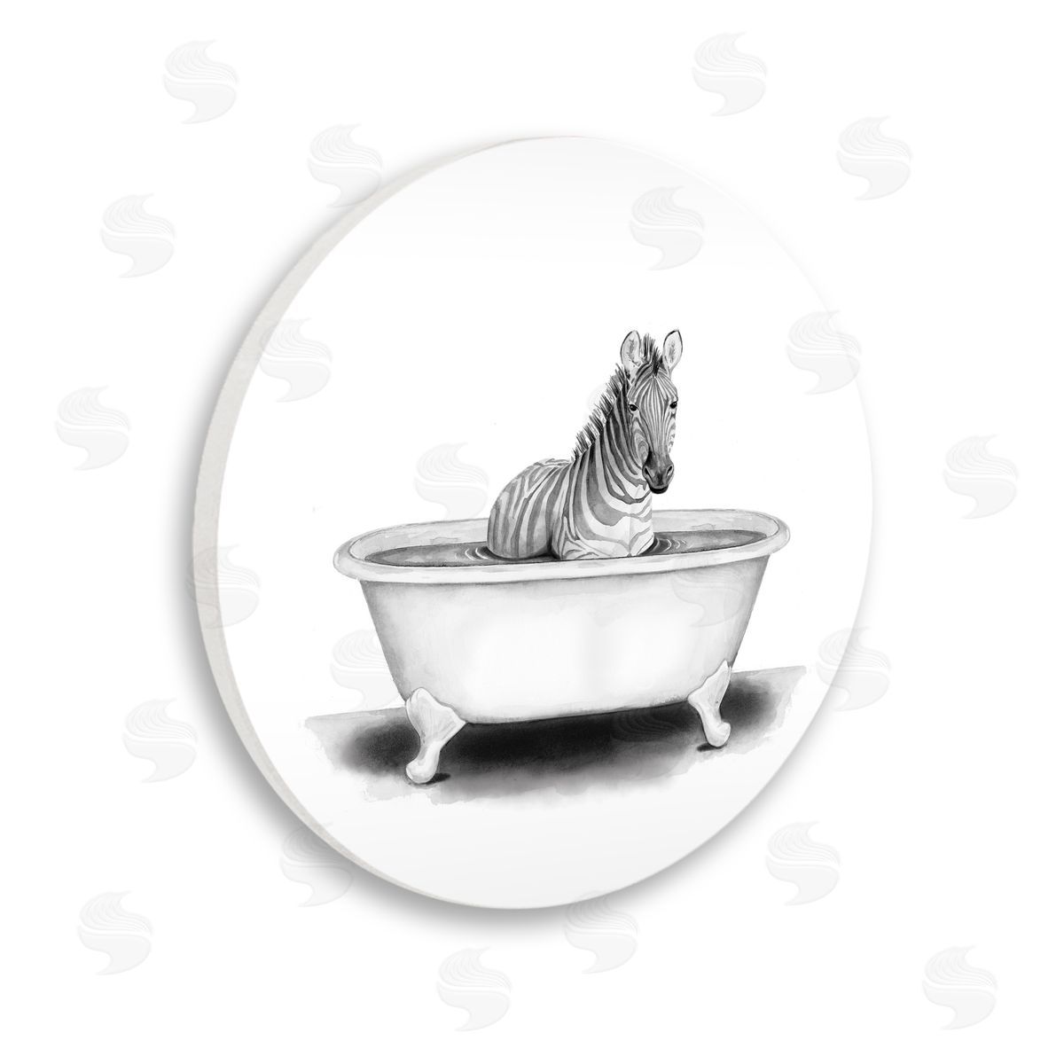 Rachel Nieman Zebra In A Tub Funny Animal Bathroom Drawing Wooden Wall Plaque Art Print