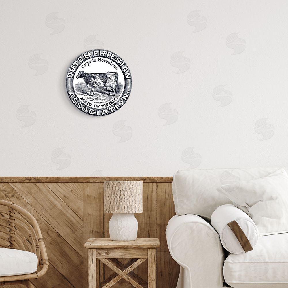 The Saturday Evening Post Farm Cow Vintage Drawing Print Design Round Wall Plaque Art Print in Room