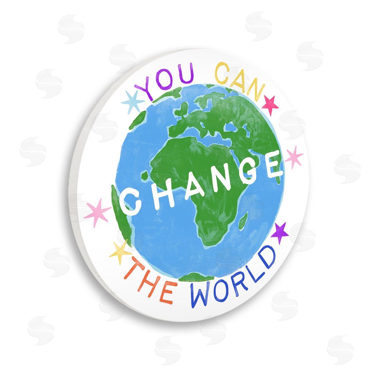 June Erica Vess Inspirational Change the World Quote Earth Kids Phrase Wooden Wall Plaque Art Print