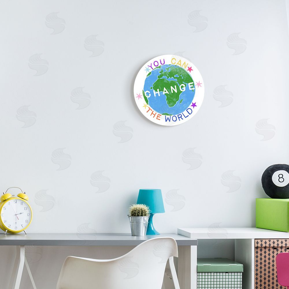 June Erica Vess Inspirational Change the World Quote Earth Kids Phrase Round Wall Plaque Art Print in Room