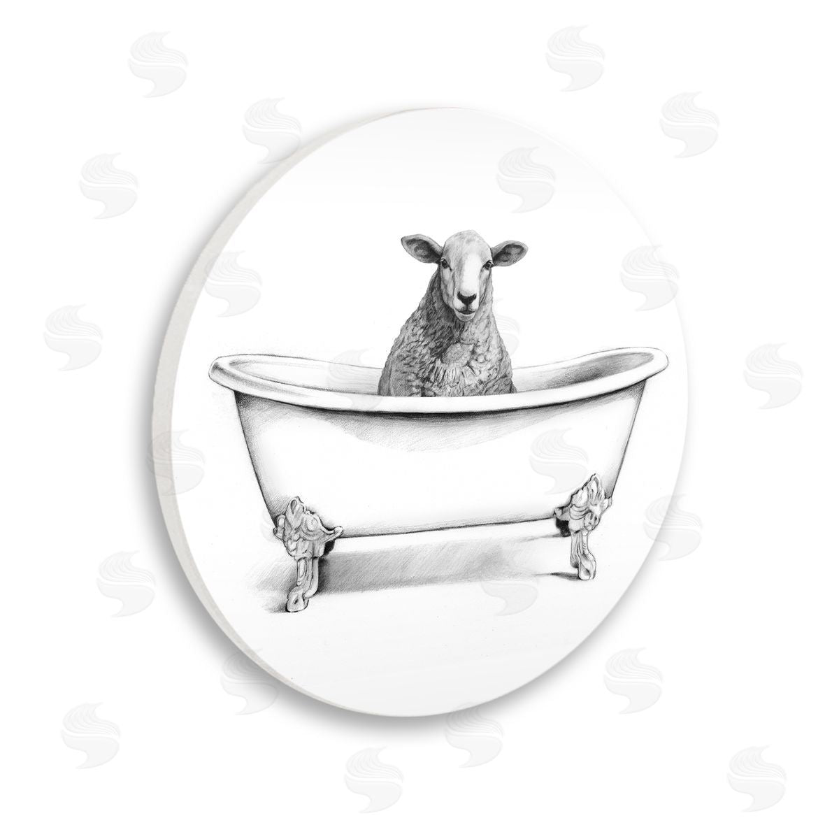 Victoria Borges Wooly Sheep in Bath Tub Farm Animal Bathroom Wooden Wall Plaque Art Print