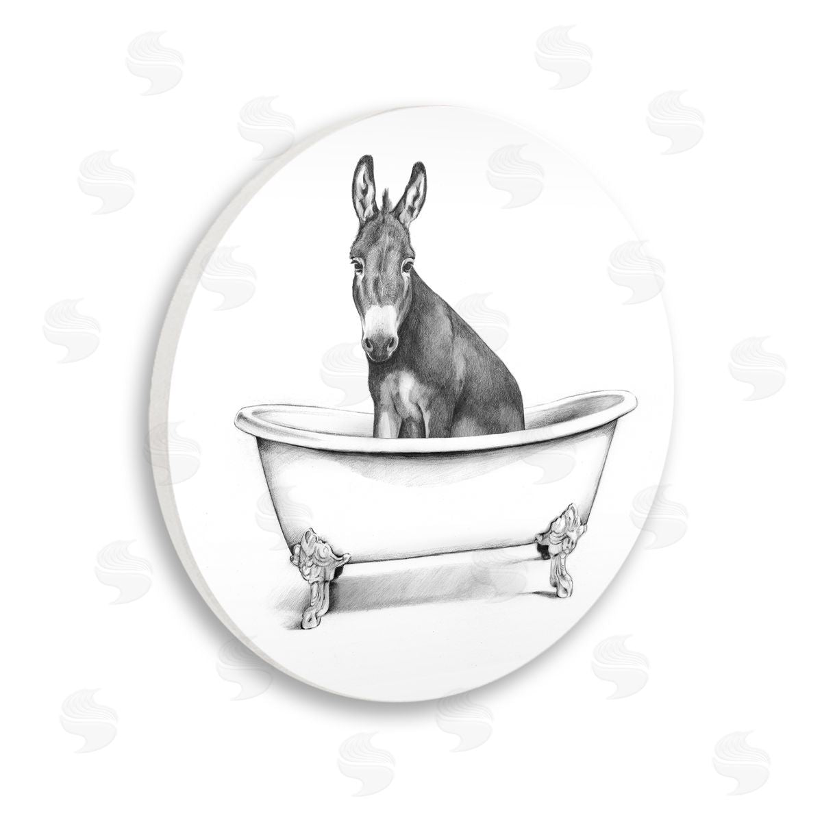 Victoria Borges Donkey in Claw Tub Farm Animal Bathroom Sketch Wooden Wall Plaque Art Print