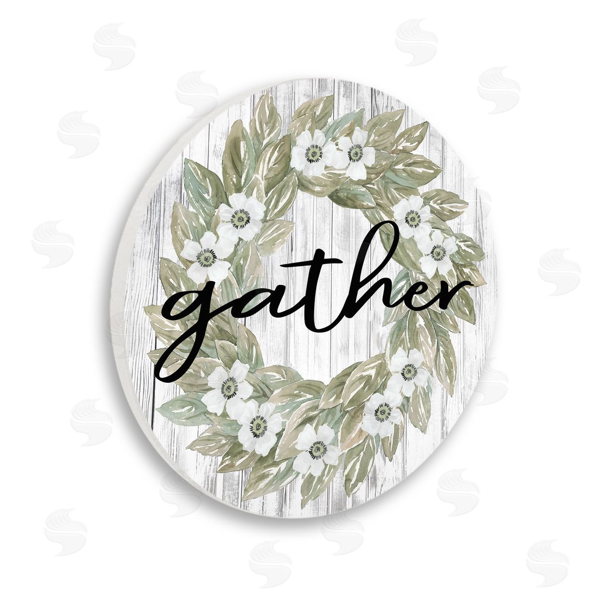 Cindy Jacobs Gather Phrase Country Floral Wreath Flower Greenery Wooden Wall Plaque Art Print