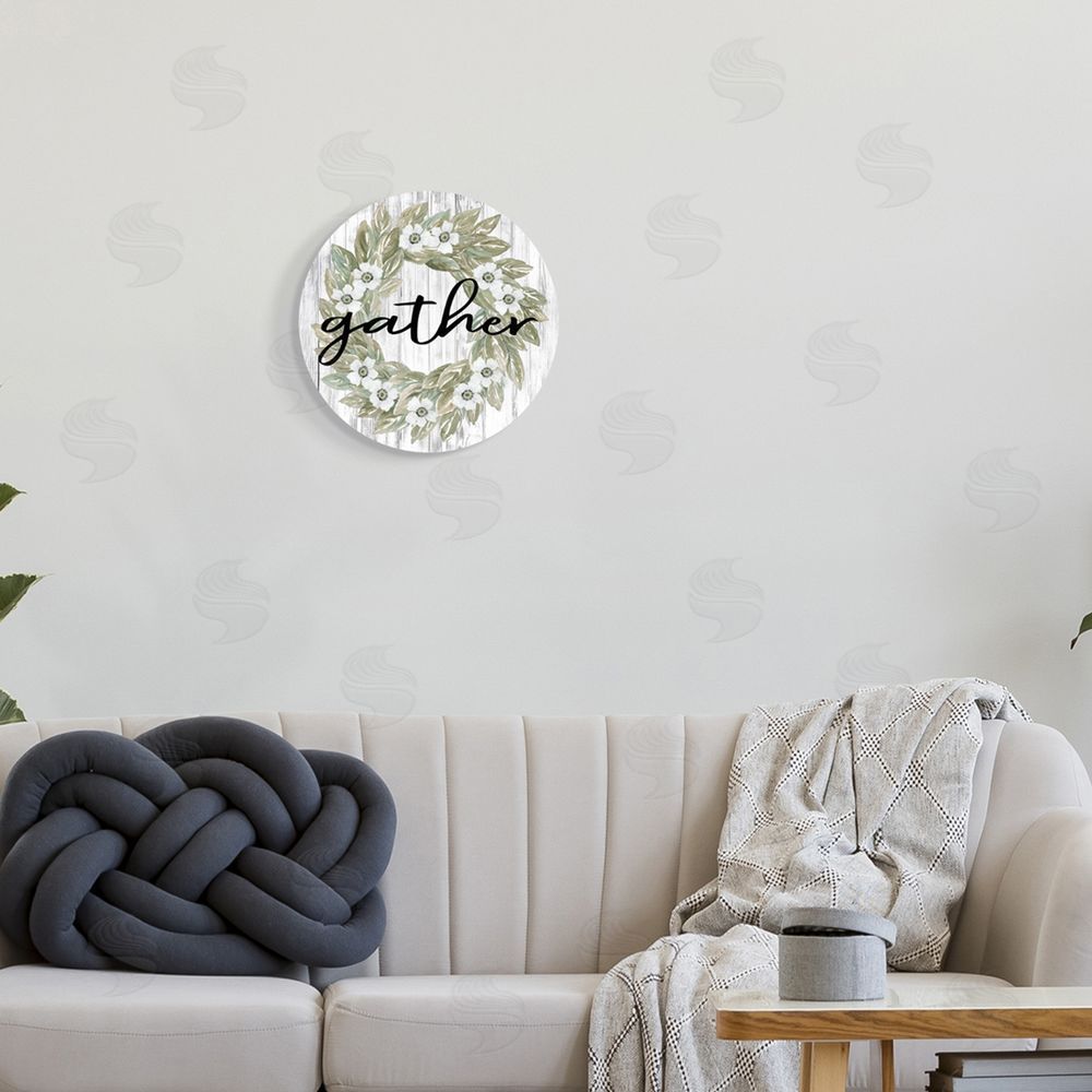 Cindy Jacobs Gather Phrase Country Floral Wreath Flower Greenery Round Wall Plaque Art Print in Room
