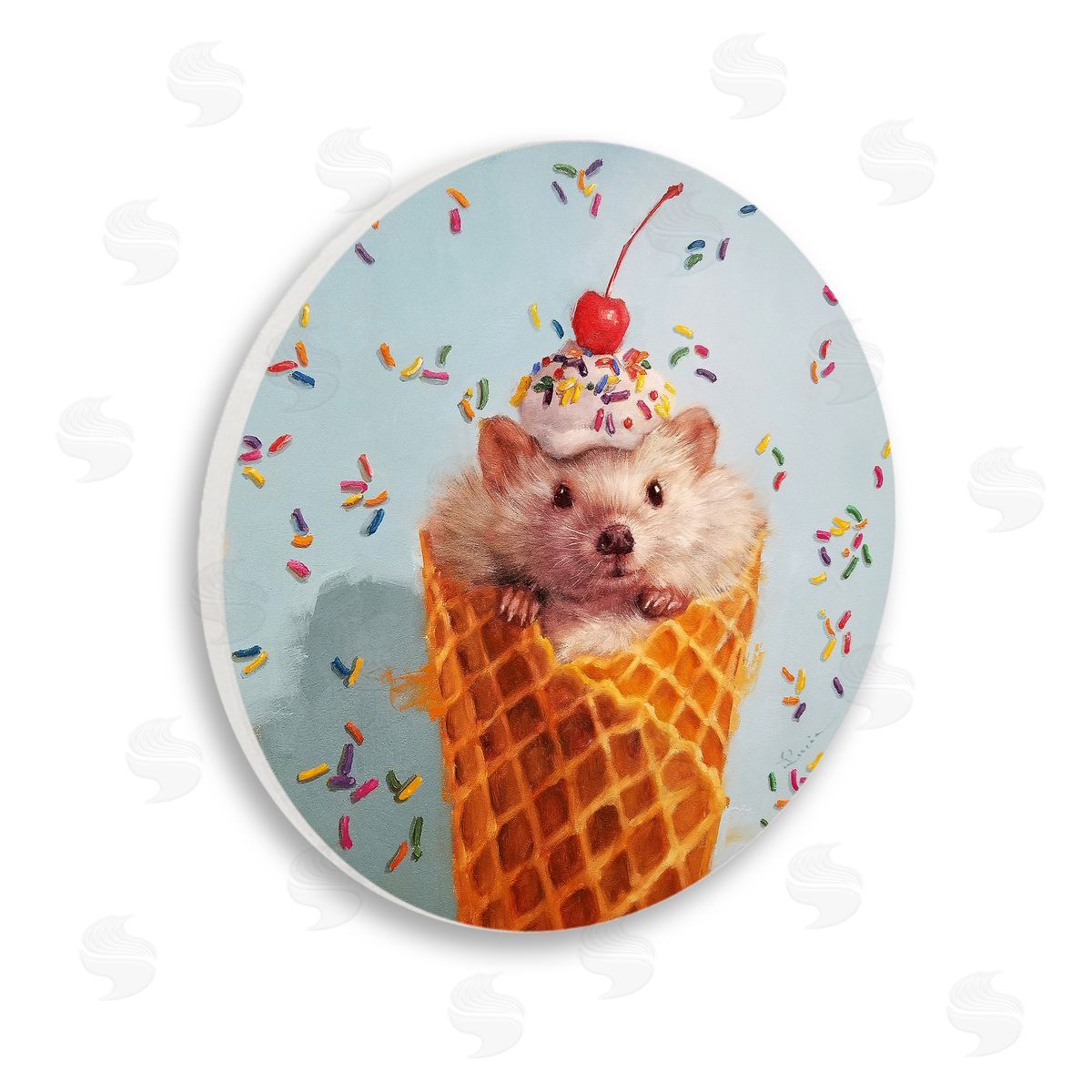 Lucia Heffernan Mouse with Cherry Dessert Ice Cream Cone Painting Wooden Wall Plaque Art Print