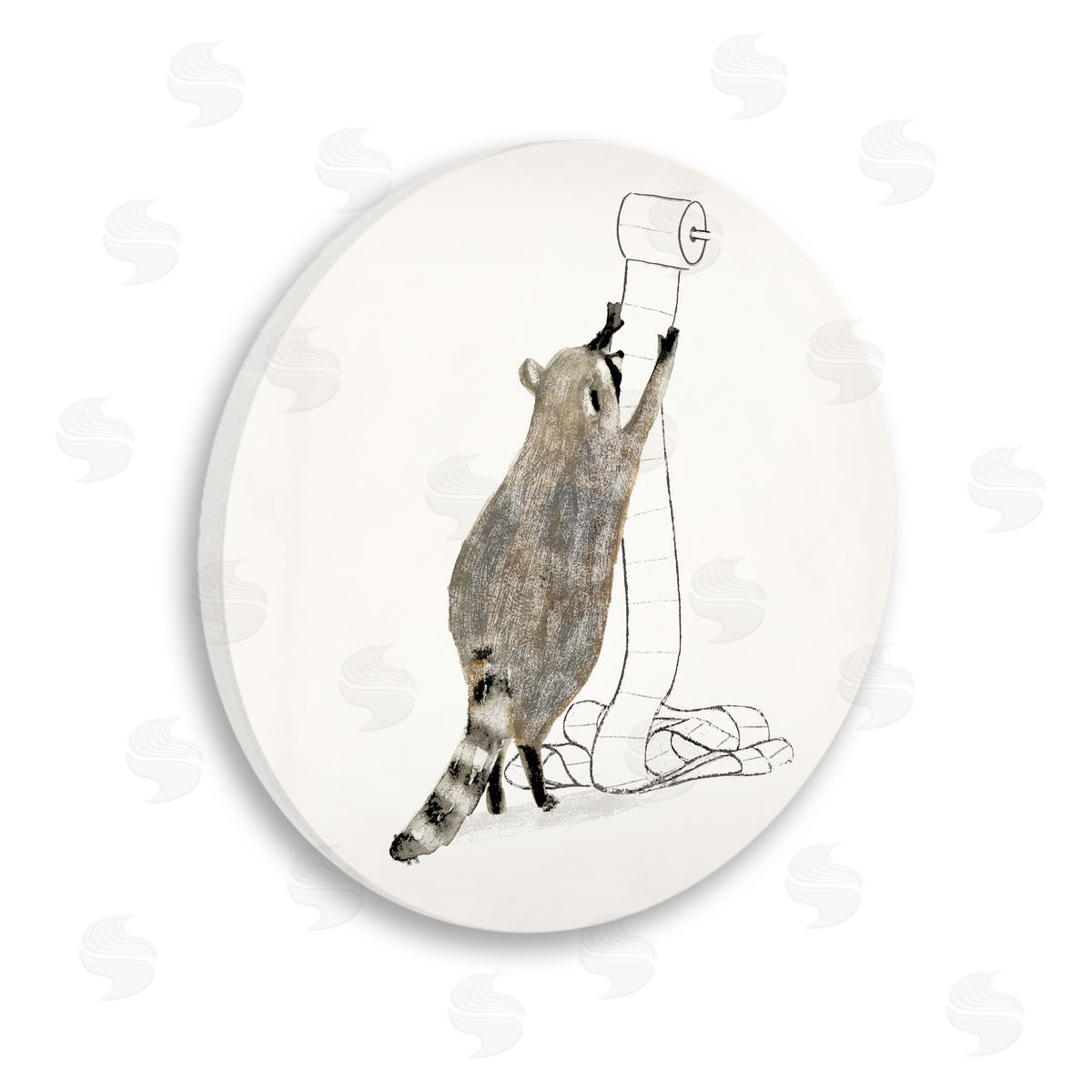 Victoria Barnes Raccoon Toilet Paper Hoarder Woodland Animal Wooden Wall Plaque Art Print