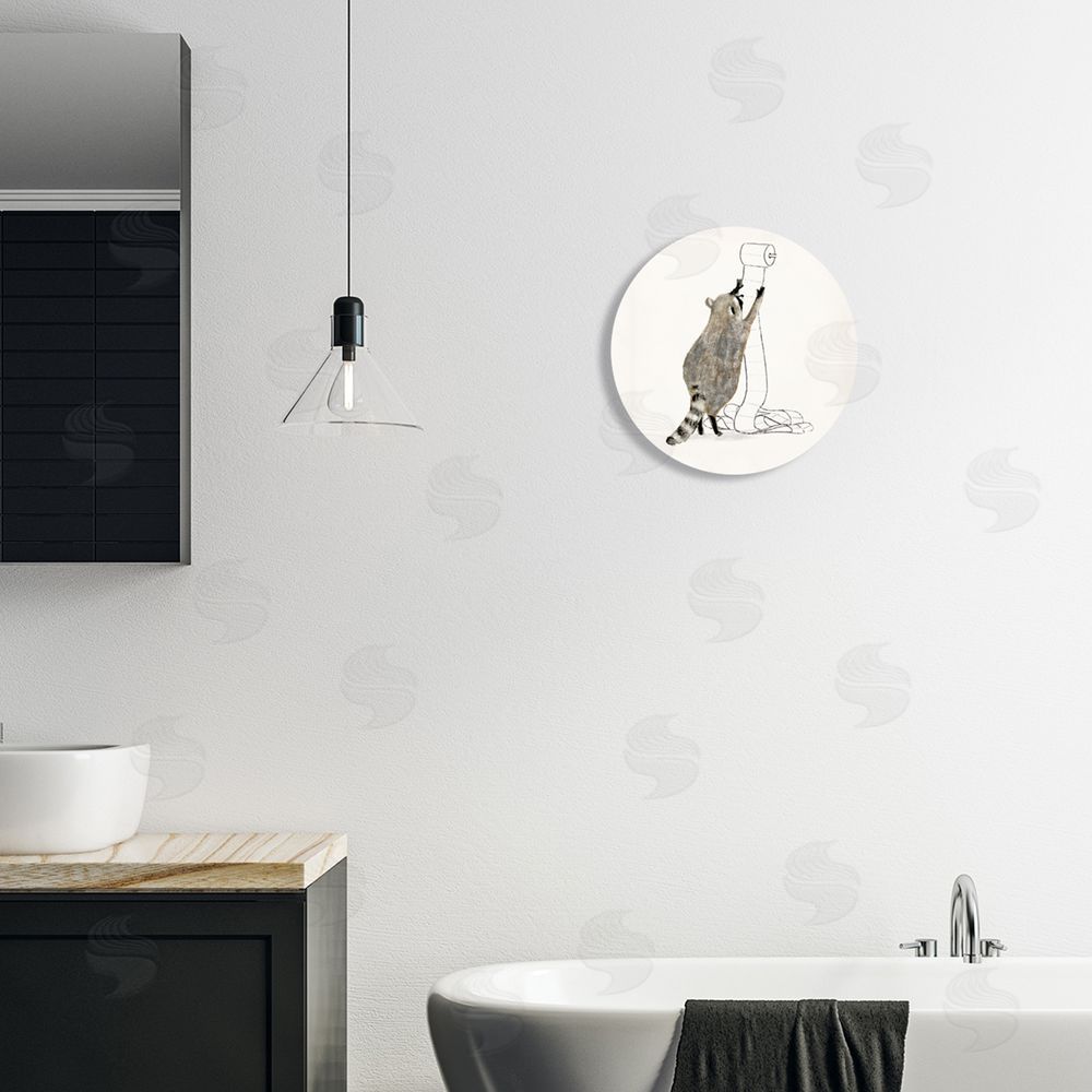 Victoria Barnes Raccoon Toilet Paper Hoarder Woodland Animal Round Wall Plaque Art Print in Room