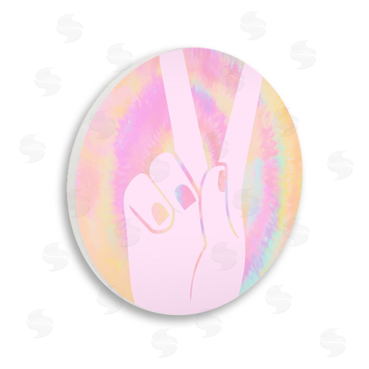 Stupell Studio Peace Sign Hand Pose Groovy Pink Tie Dye Pattern Wooden Wall Plaque Art Print