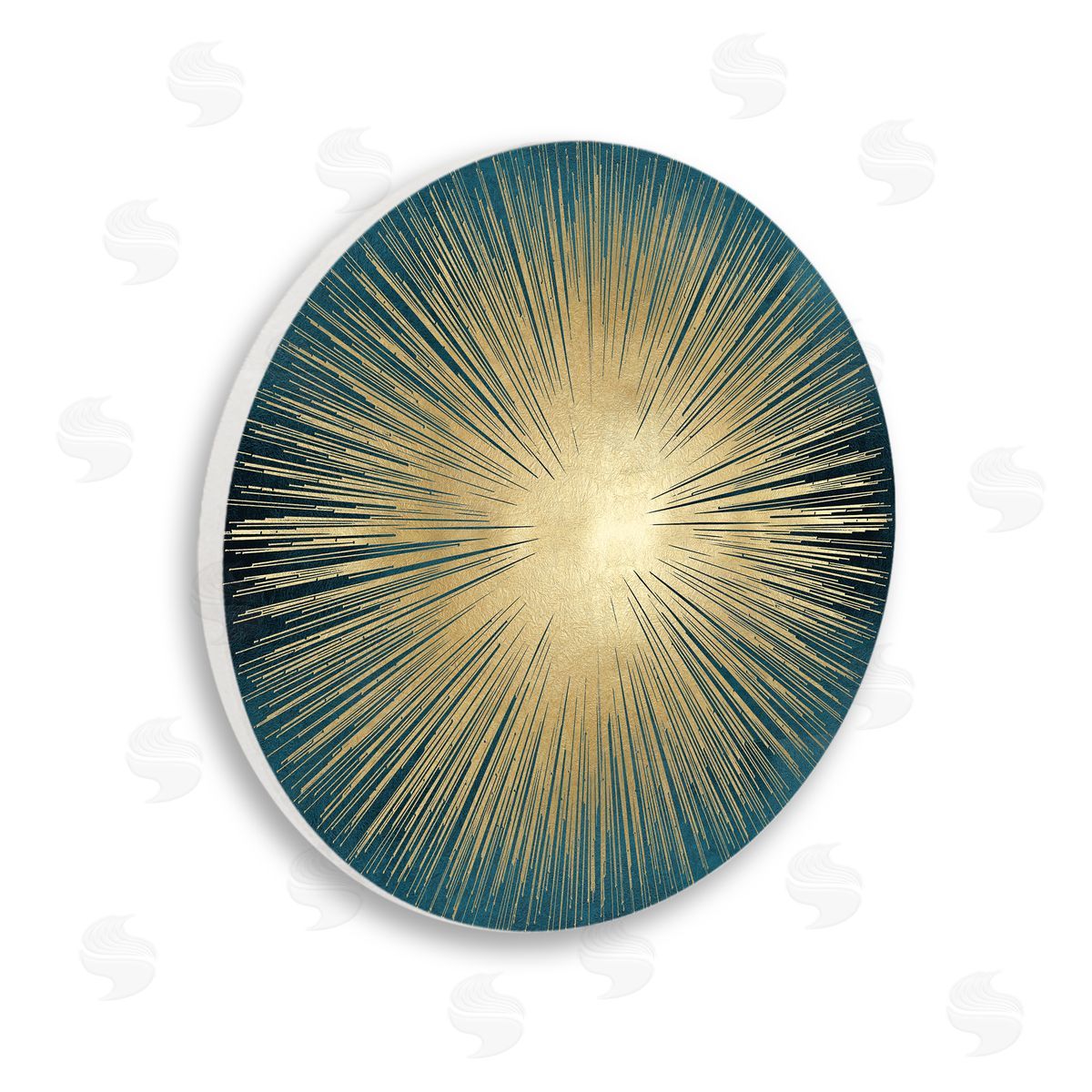 Abby Young Abstract Deco Sunburst Shape Over Dark Blue Wooden Wall Plaque Art Print