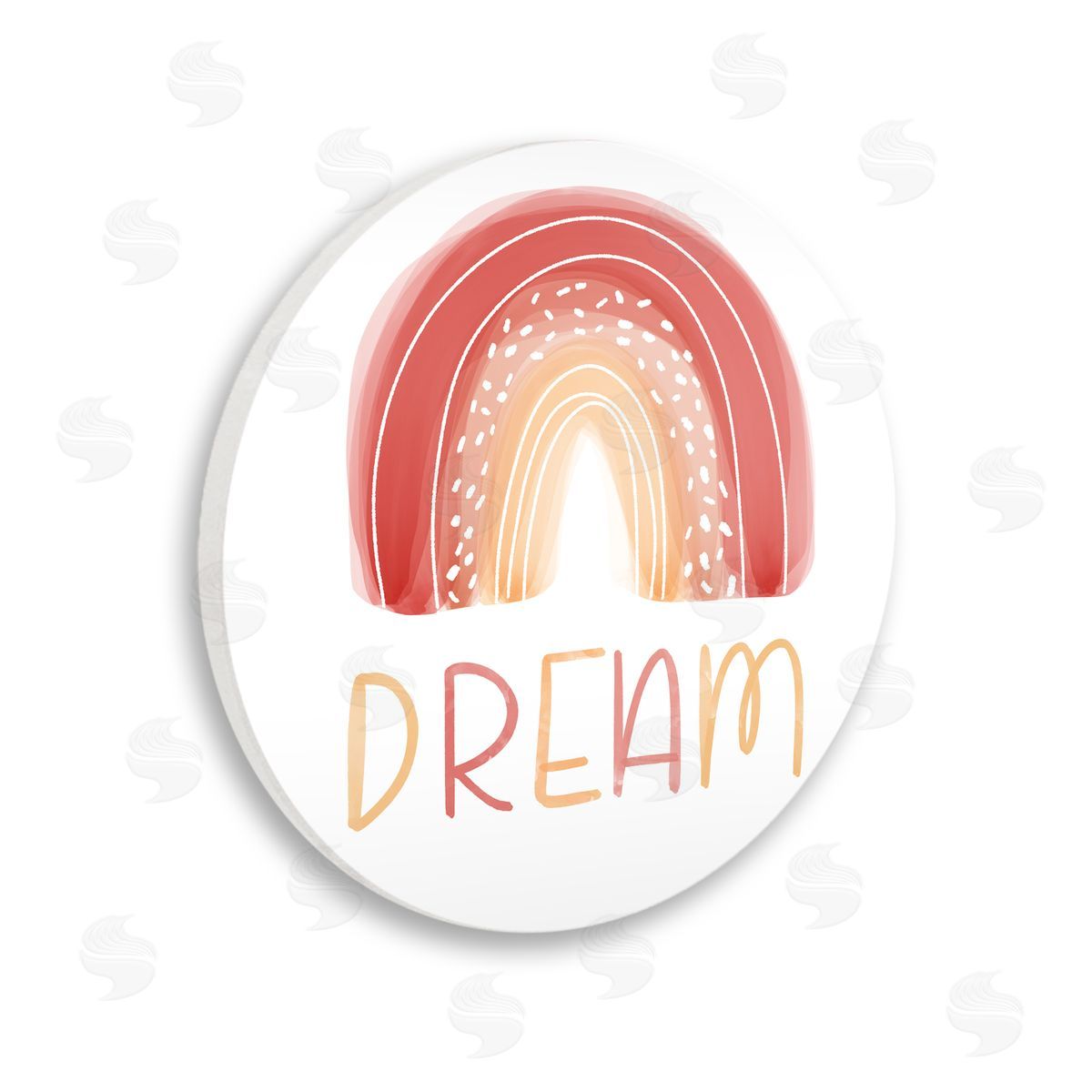 Emily Cromwell Orange Red Dream Rainbow Whimsical Lines Abstract Dots Wooden Wall Plaque Art Print