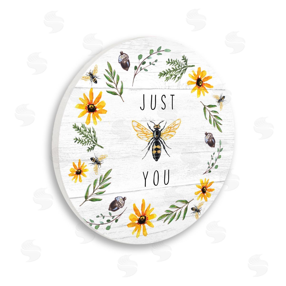 Elizabeth Tyndall Just Bee You Pun Phrase Yellow Daisy Country Wreath Wooden Wall Plaque Art Print