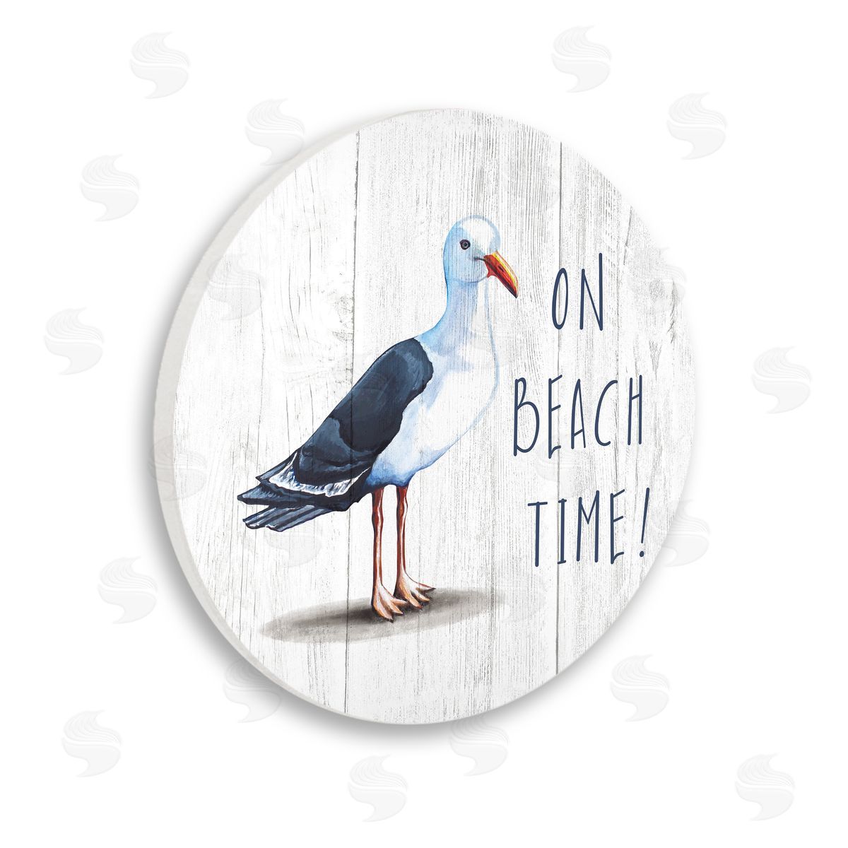 Elizabeth Tyndall On Beach Time Phrase Nautical Seagull Rustic Bird Wooden Wall Plaque Art Print