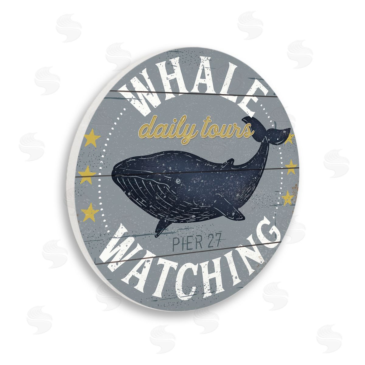 Jennifer Pugh Whale Watching Tours Sign Rustic Blue Marine Life Wooden Wall Plaque Art Print